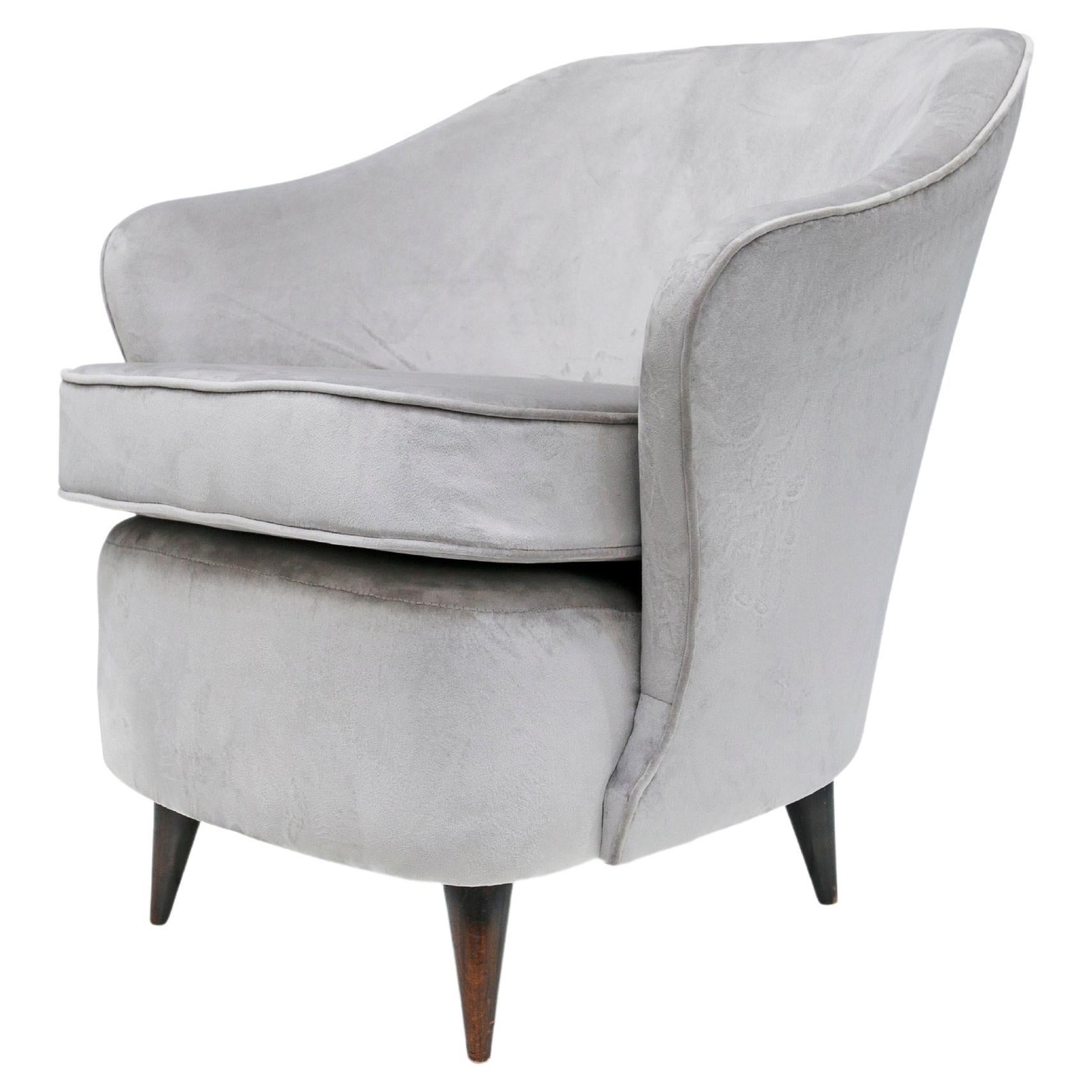 Thick Armchair in Grey Fabric Attributed to Joaquim Tenreiro, c. 1950s