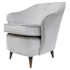 Vintage Thick Armchair in Grey Fabric Attributed to Joaquim Tenreiro, c. 1950s