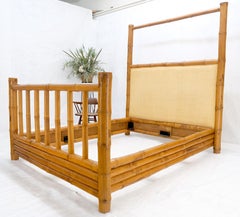 Thick Bamboo Cane Upholstery King Size Poster Headboard Bed Footboard Rails MINT