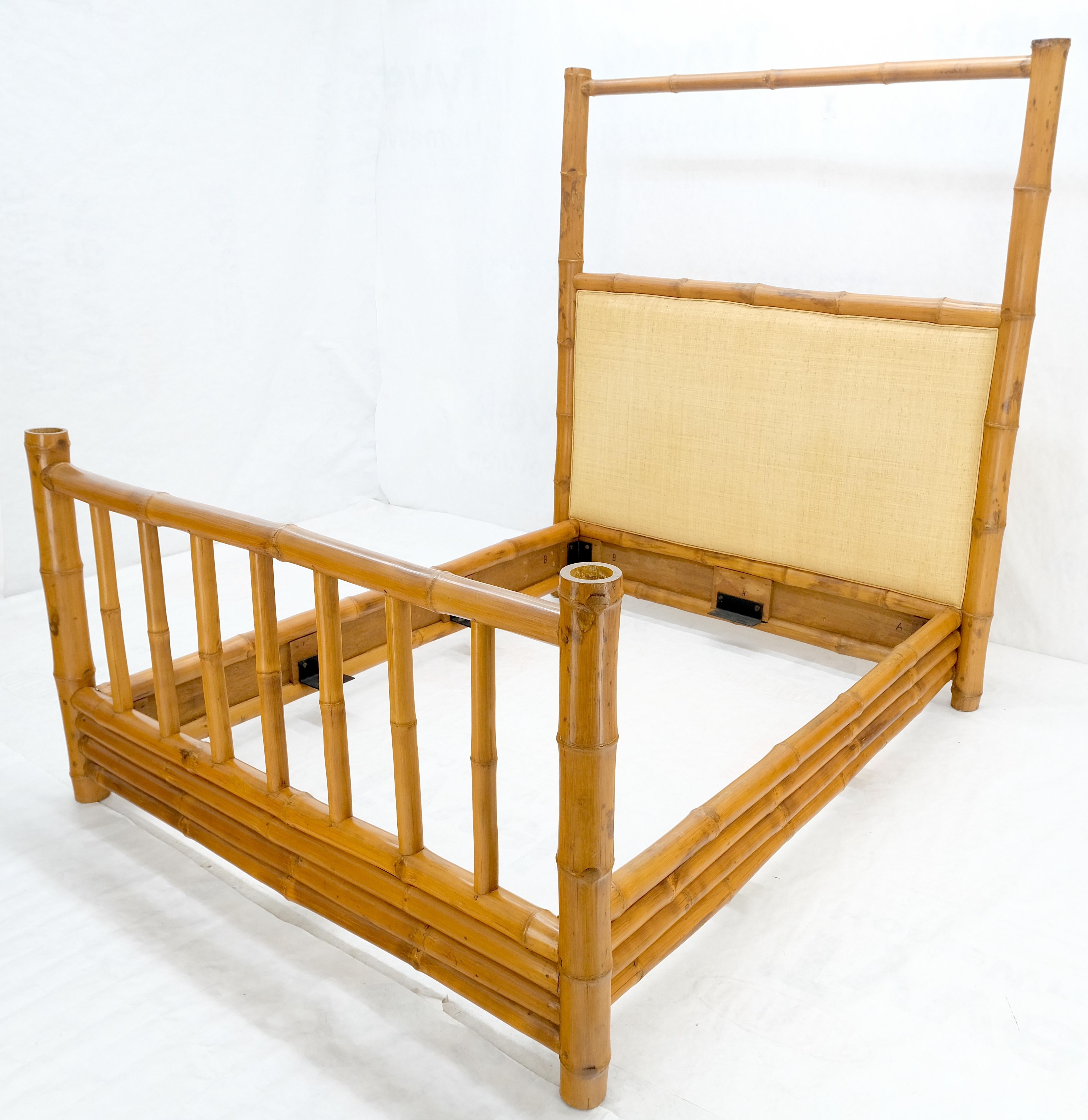 Lacquered Thick Bamboo Cane Upholstery King Size Poster Headboard Bed Footboard Rails MINT For Sale