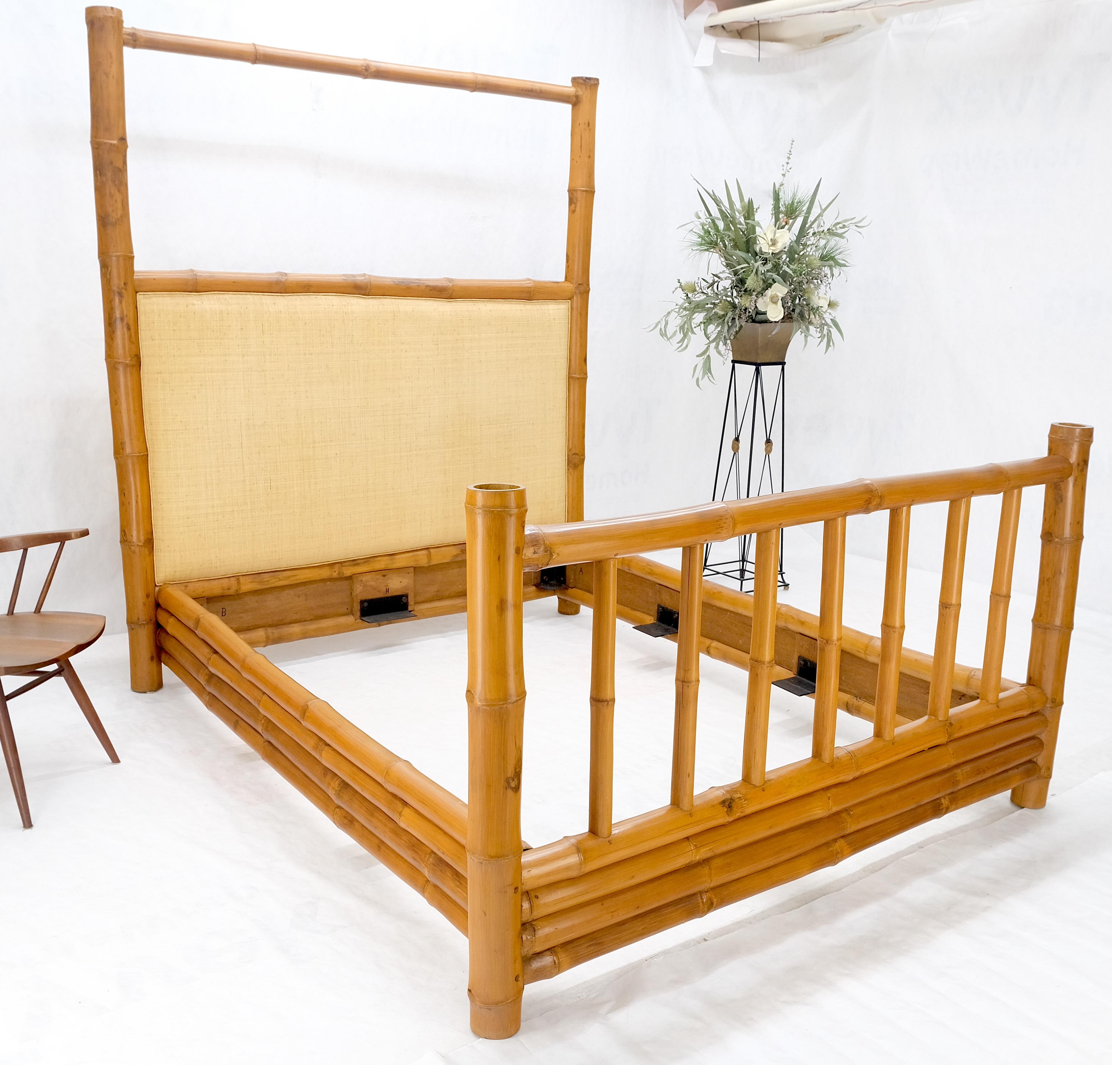 Thick Bamboo Cane Upholstery King Size Poster Headboard Bed Footboard Rails MINT For Sale 1