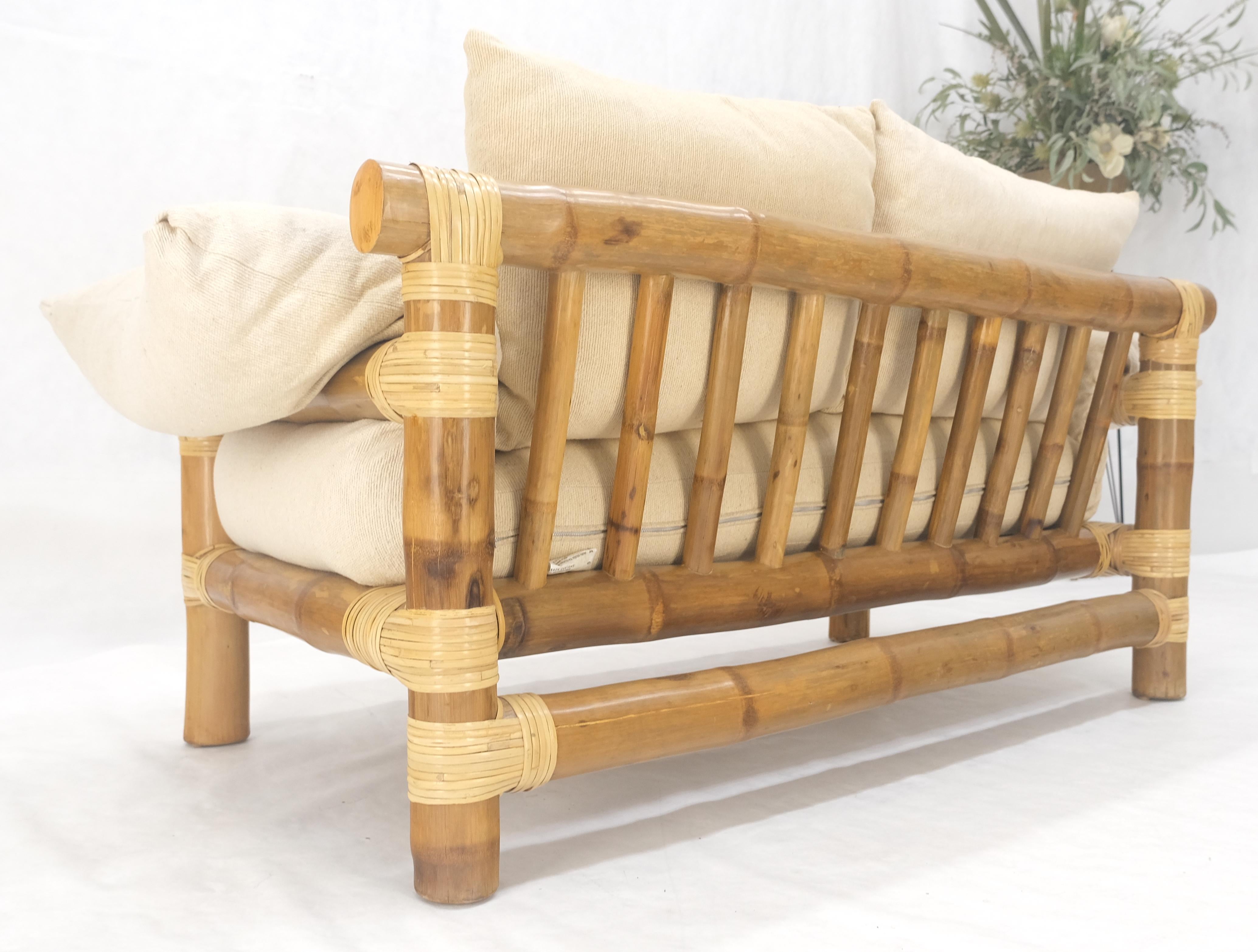 Thick Bamboo Frame Mid Century Modern c1970s Loveseat Sofa MINT For Sale 7