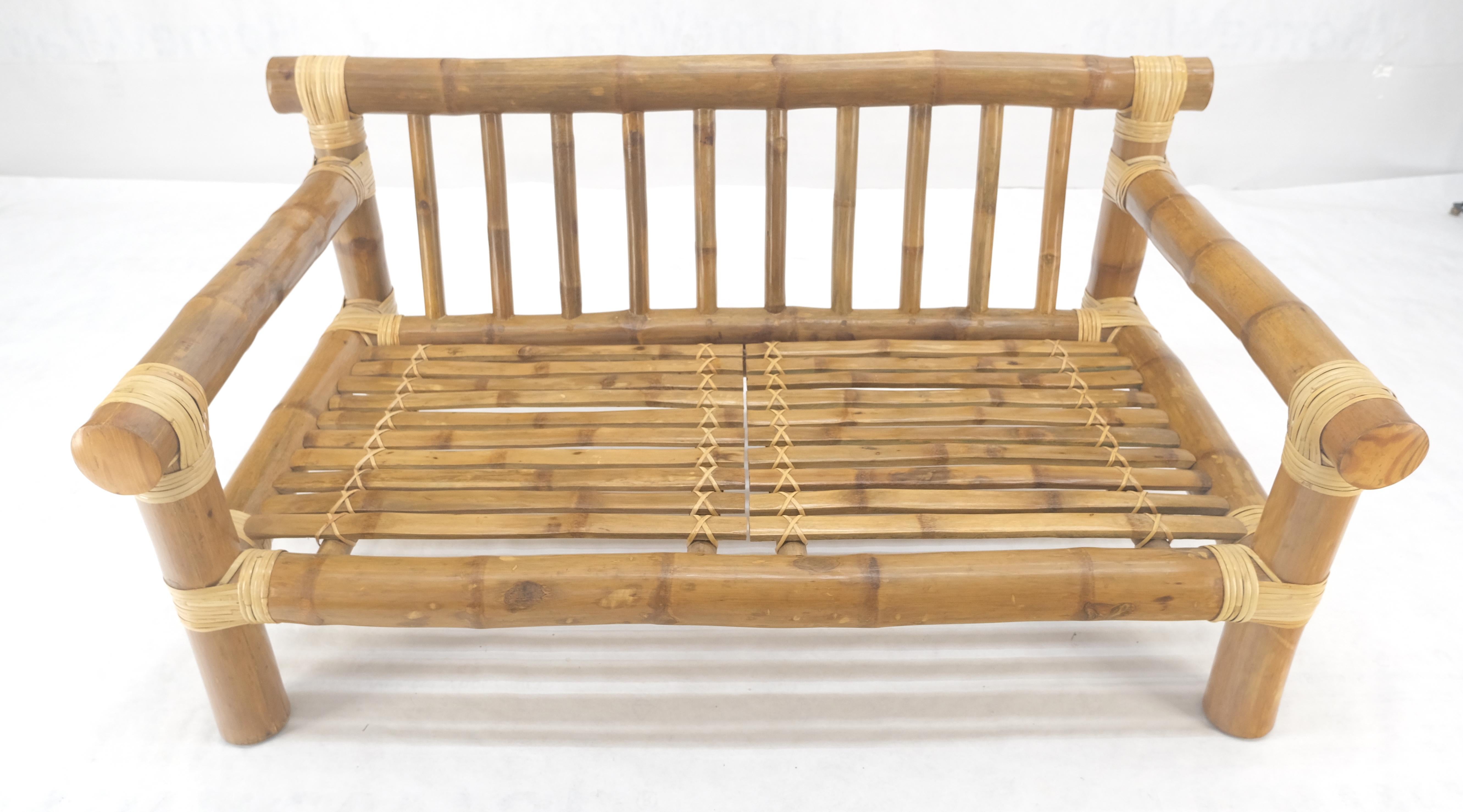 Thick Bamboo Frame Mid Century Modern c1970s Loveseat Sofa MINT For Sale 9