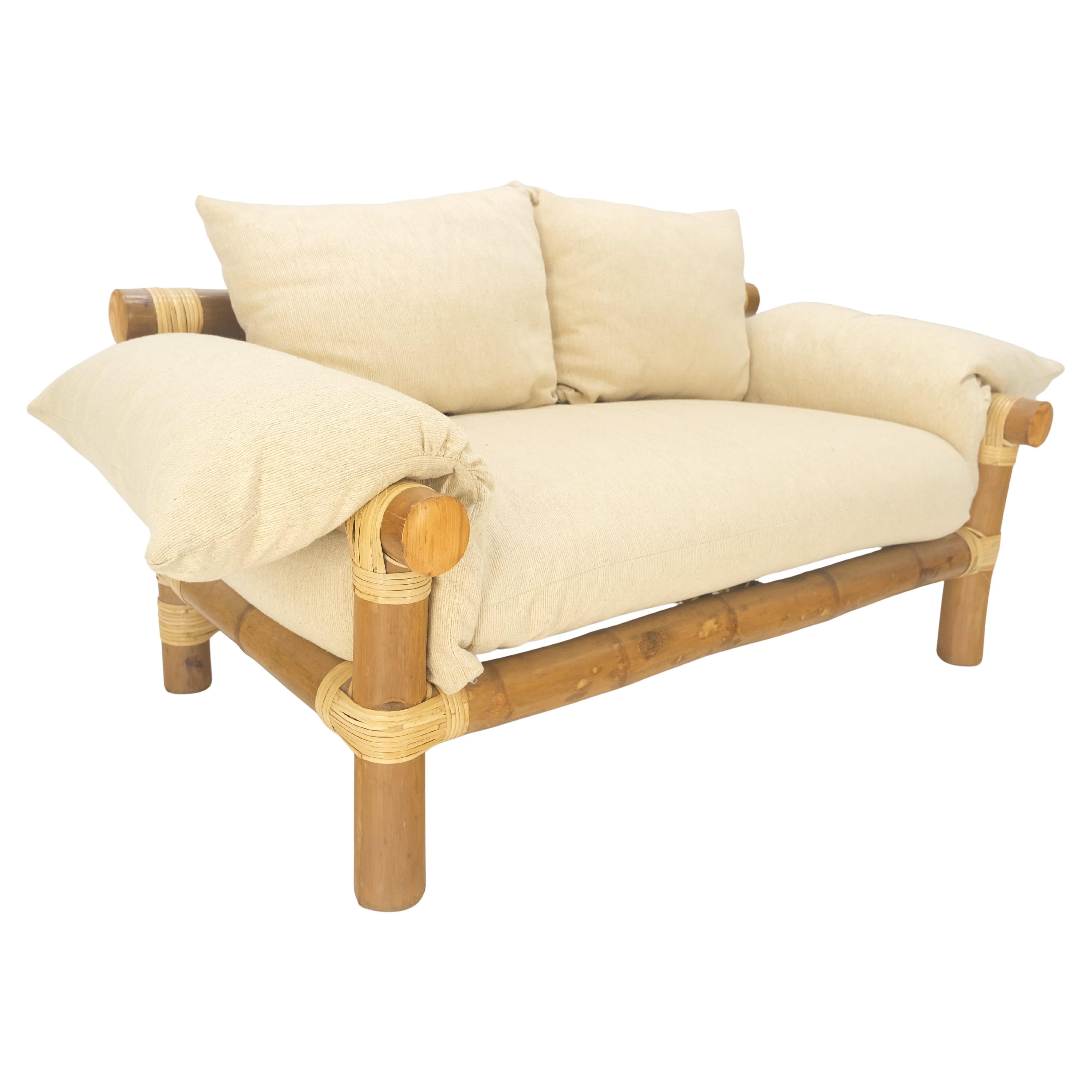 Lacquered Thick Bamboo Frame Mid Century Modern c1970s Loveseat Sofa MINT For Sale