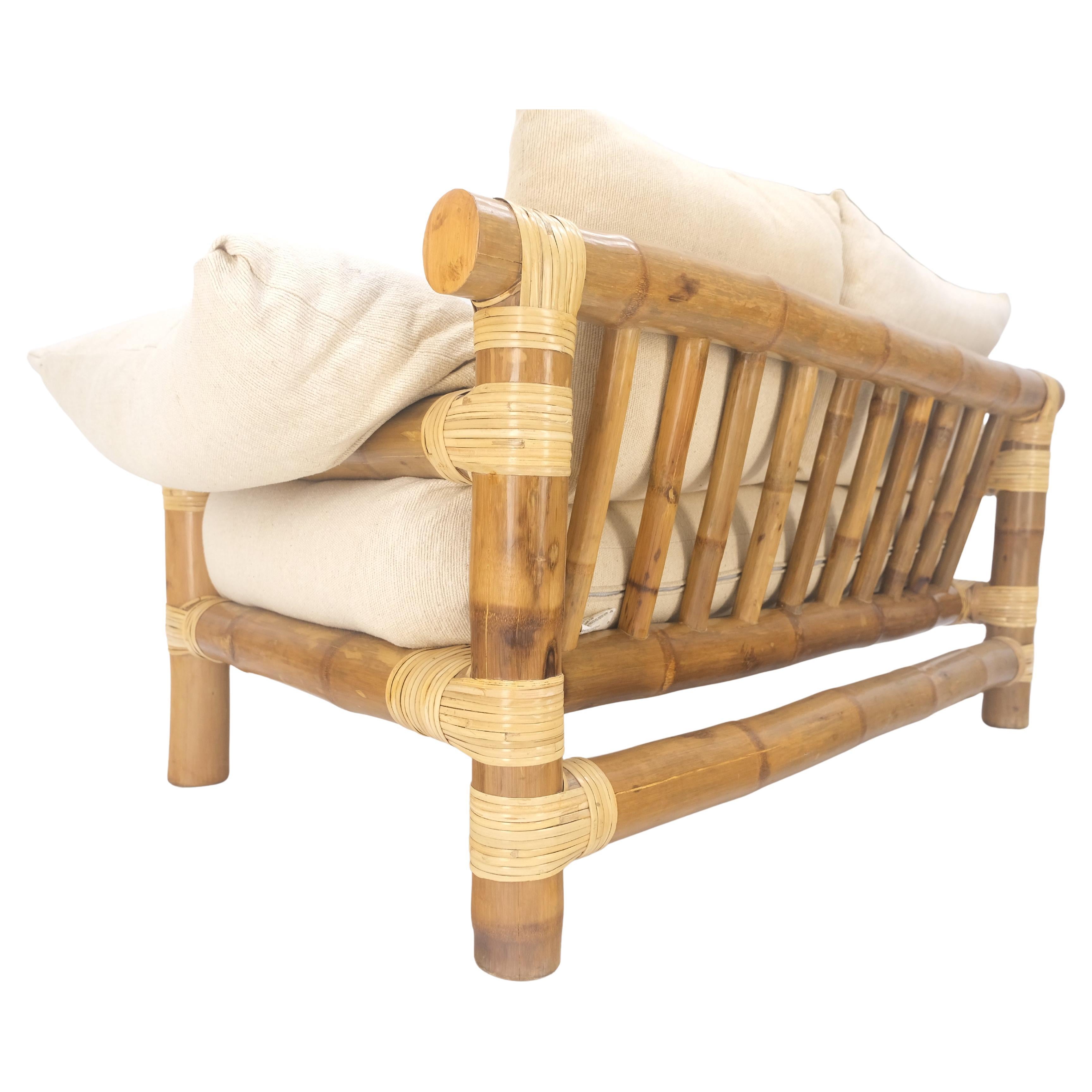 Thick Bamboo Frame Mid Century Modern c1970s Loveseat Sofa MINT For Sale