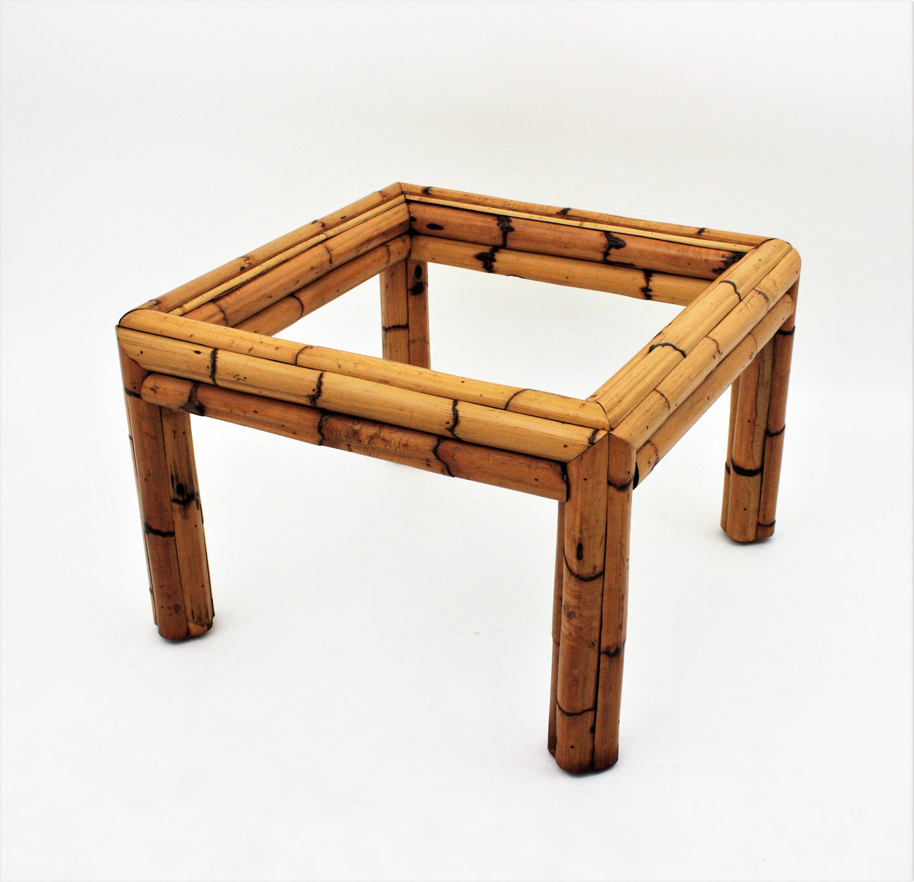 Bamboo Coffee Table with Smoked Glass Top For Sale 5