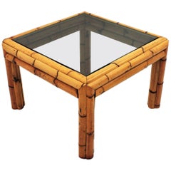 Bamboo Coffee Table with Smoked Glass Top