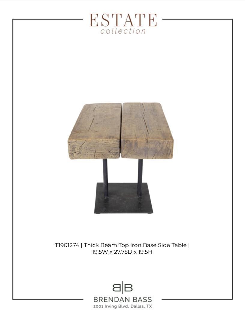 Wood Thick Beam Top Iron Base Side Table For Sale