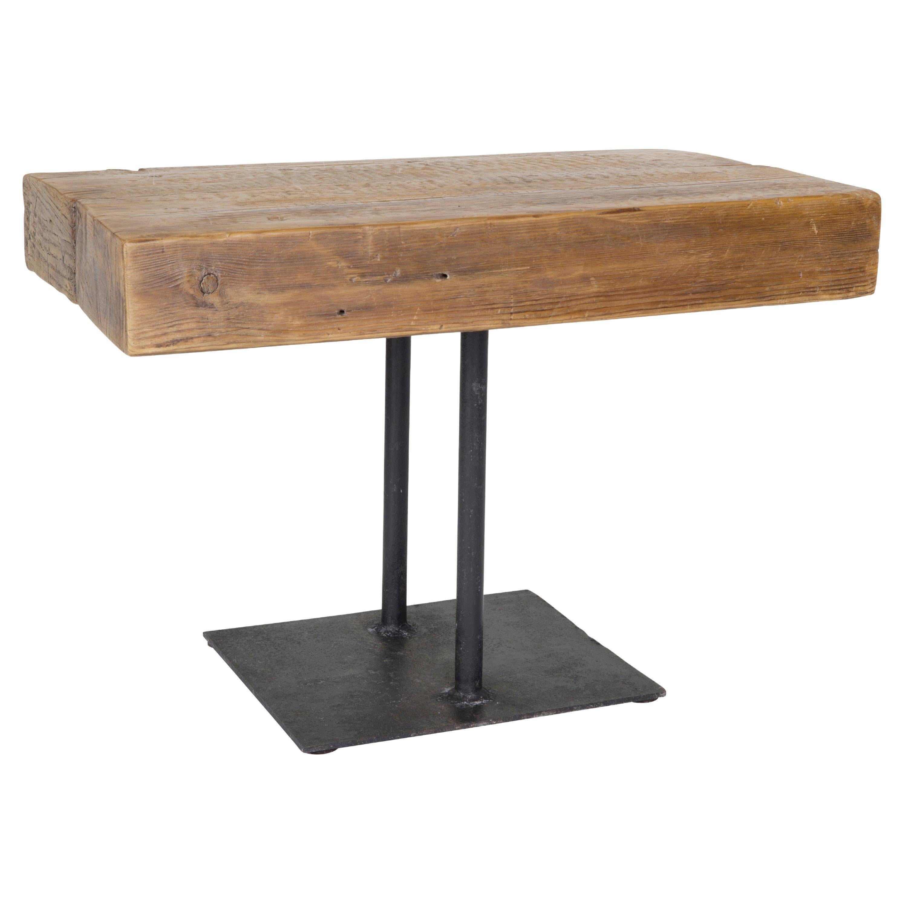 Thick Beam Top Iron Base Side Table