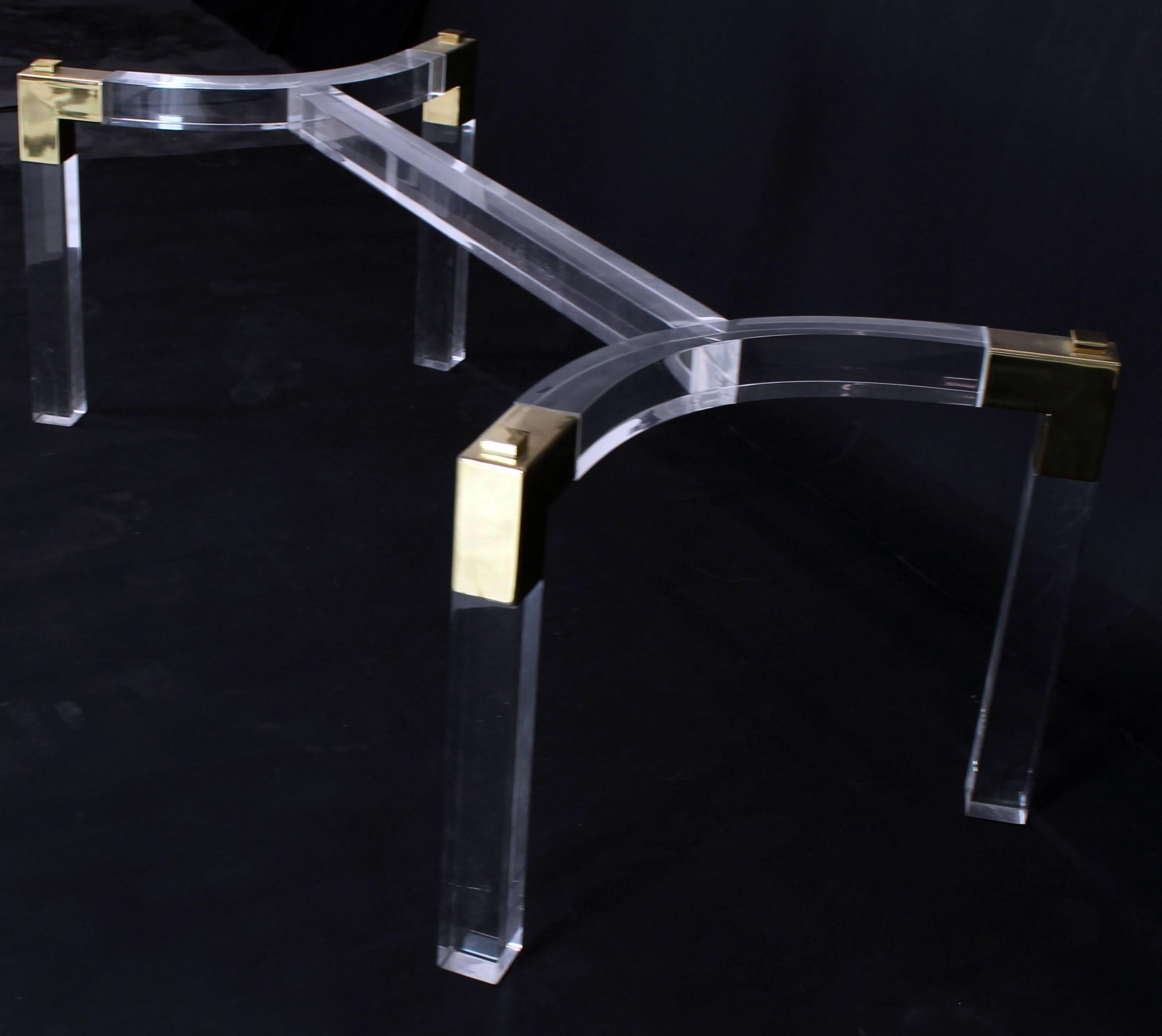 Thick Bent Lucite Brass Base Glass Top Large Rectangular Coffee Table 6