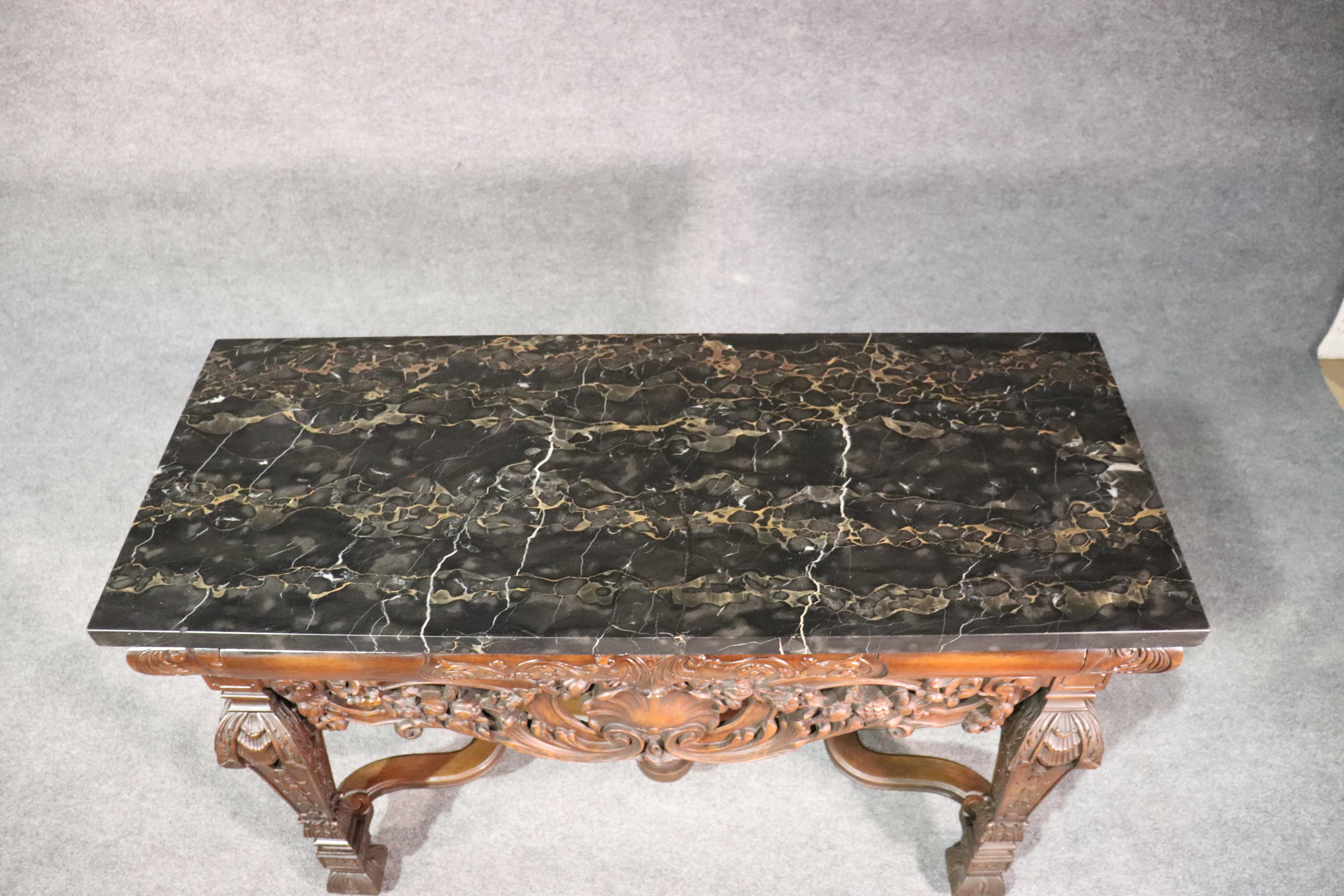 Thick Black Marble-Top English Walnut Georgian Console Table Buffet Server 4