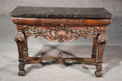 Thick Black Marble-Top English Walnut Georgian Console Table Buffet Server