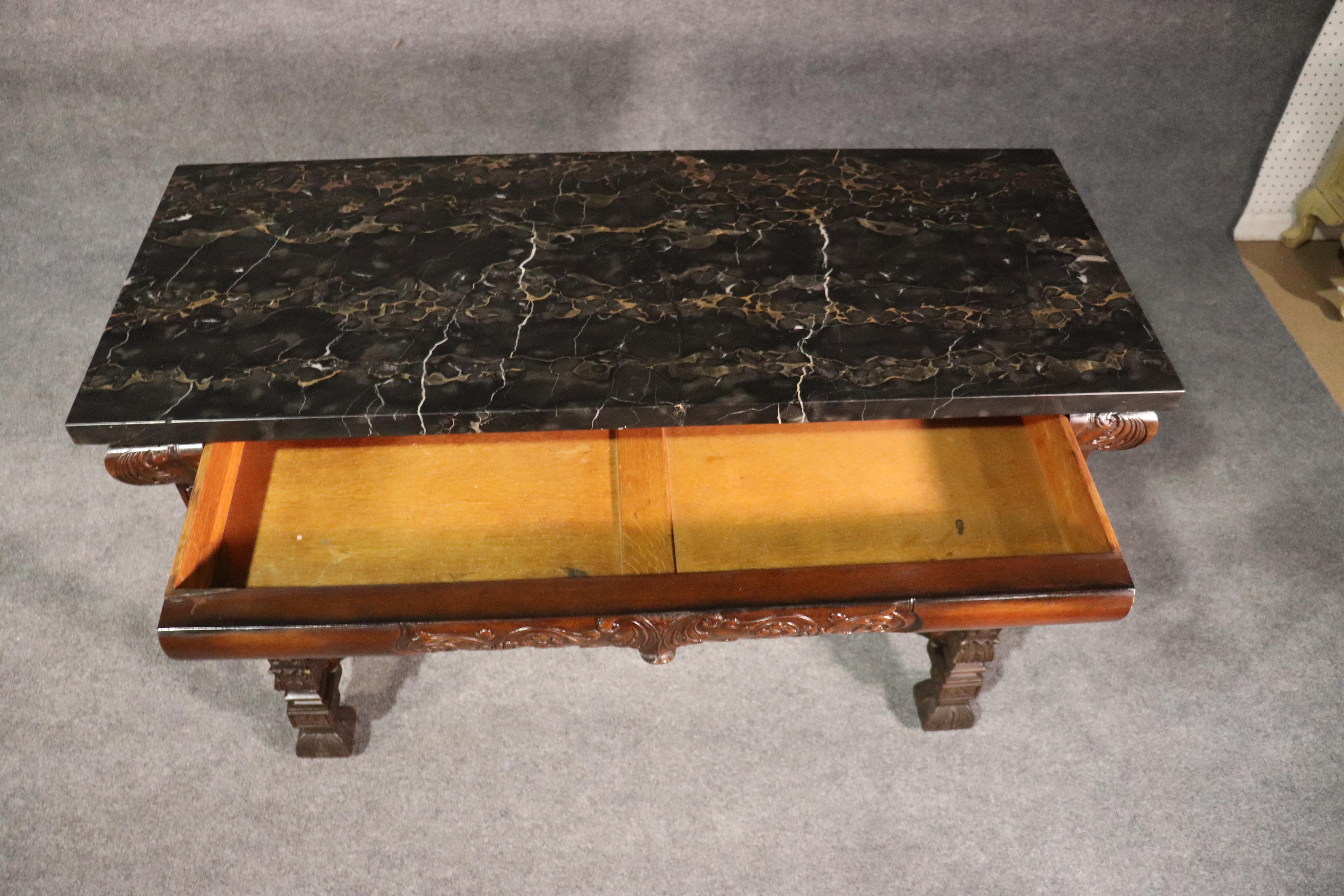 Thick Black Marble-Top English Walnut Georgian Console Table Buffet Server 2