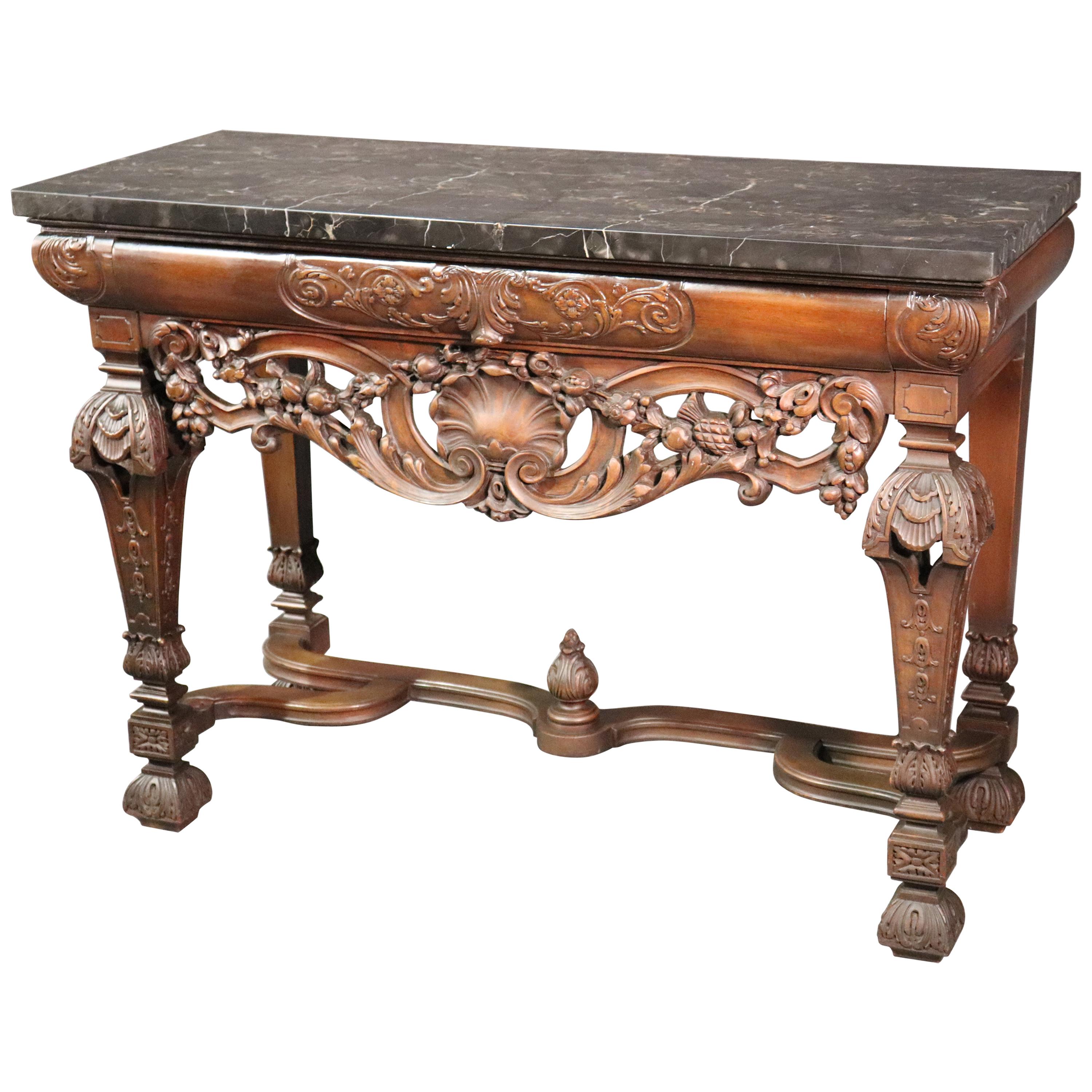Thick Black Marble-Top English Walnut Georgian Console Table Buffet Server
