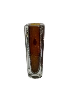 Thick Brown and Clear Glass Vase, Romania, Contemporary