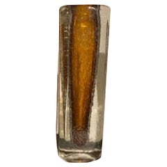 Thick Brown and Clear Glass Vase, Romania, Contemporary