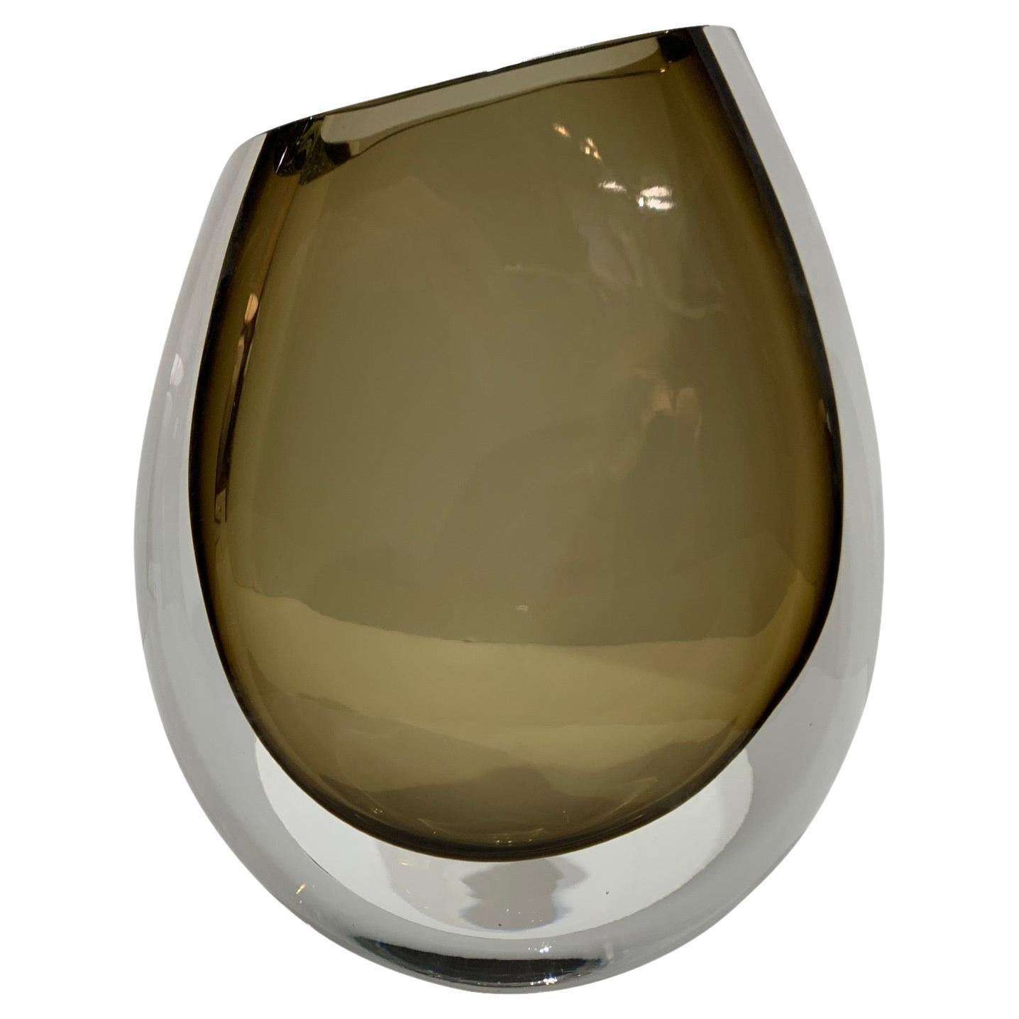 Thick Brown Glass Slanted Top Vase, Brazil, Contemporary