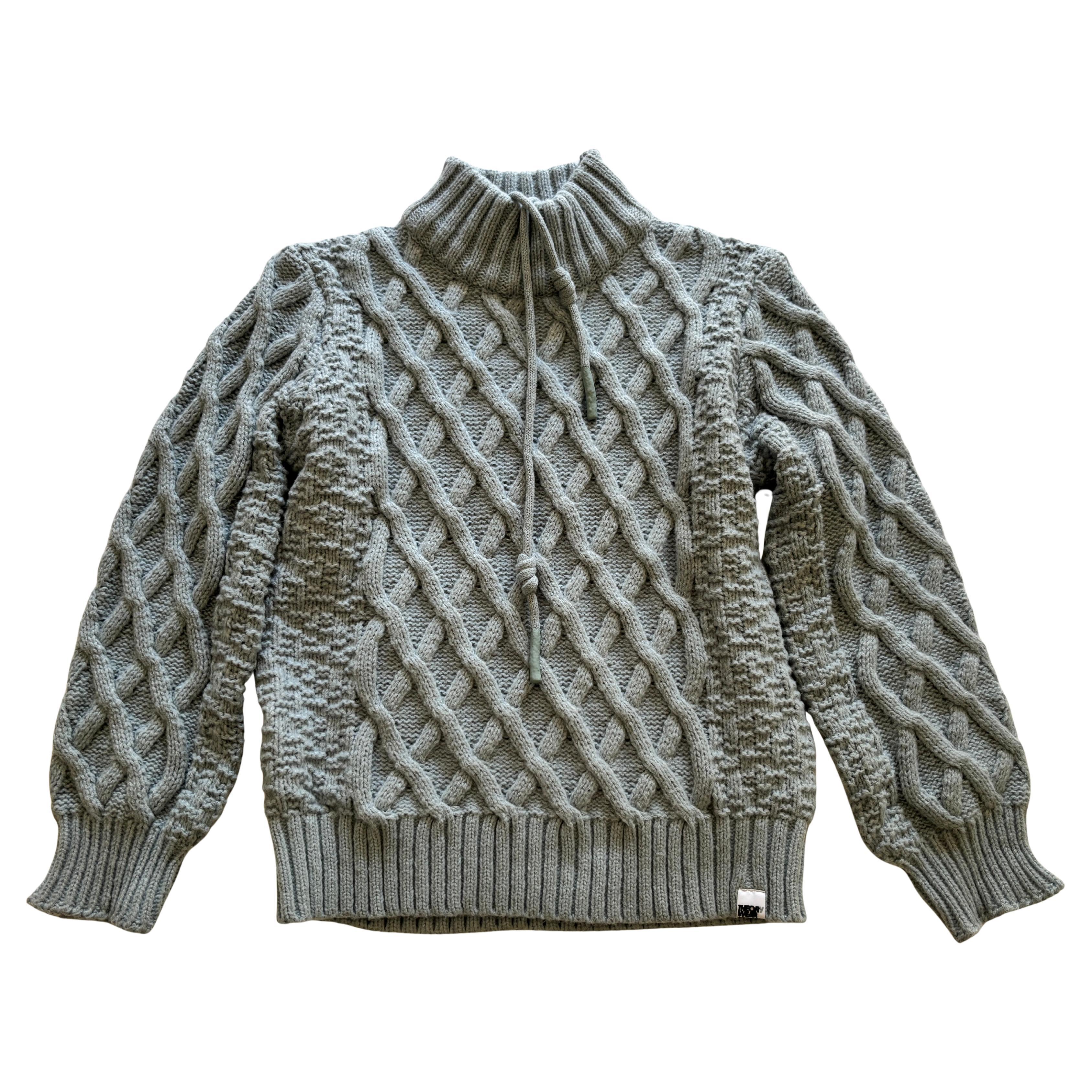 Thick Cable Blue Knit Turtleneck Sweater