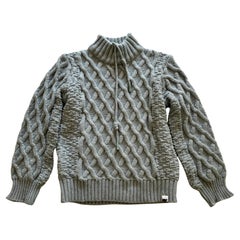 Thick Cable Blue Knit Turtleneck Sweater