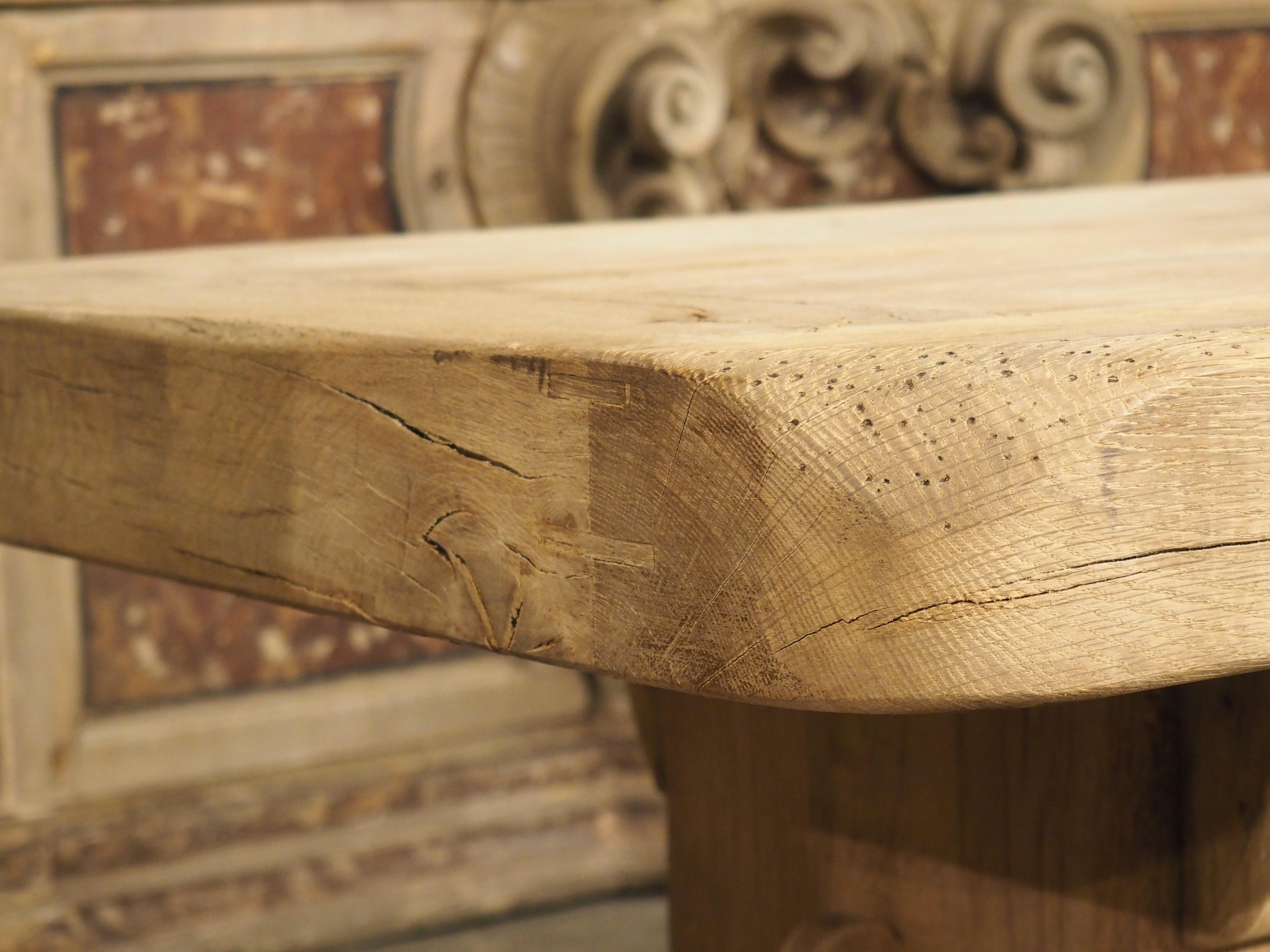 Thick Carved and Bleached Oak French Monastery Table, Circa 1950s 5