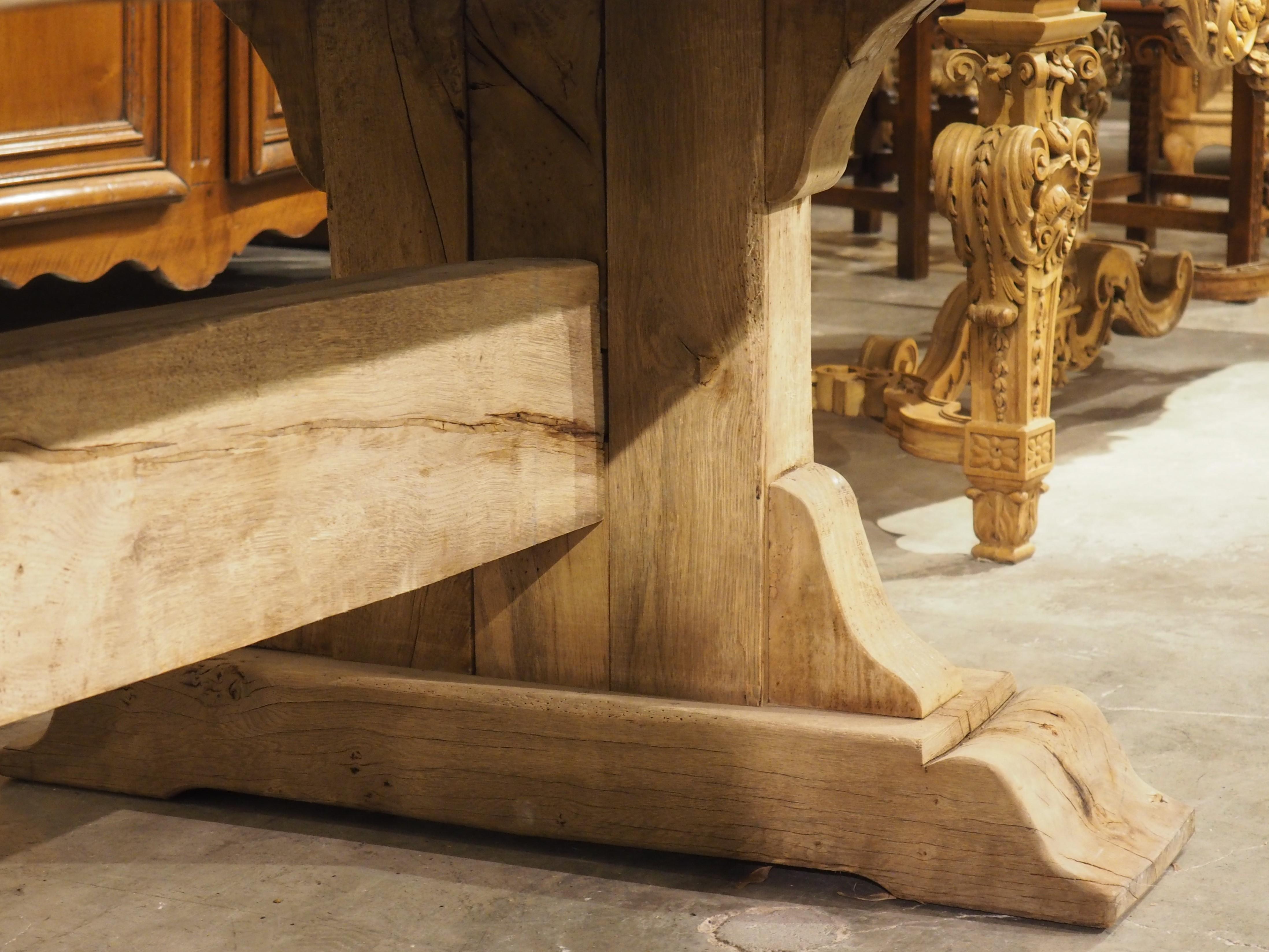 Thick Carved and Bleached Oak French Monastery Table, Circa 1950s 6
