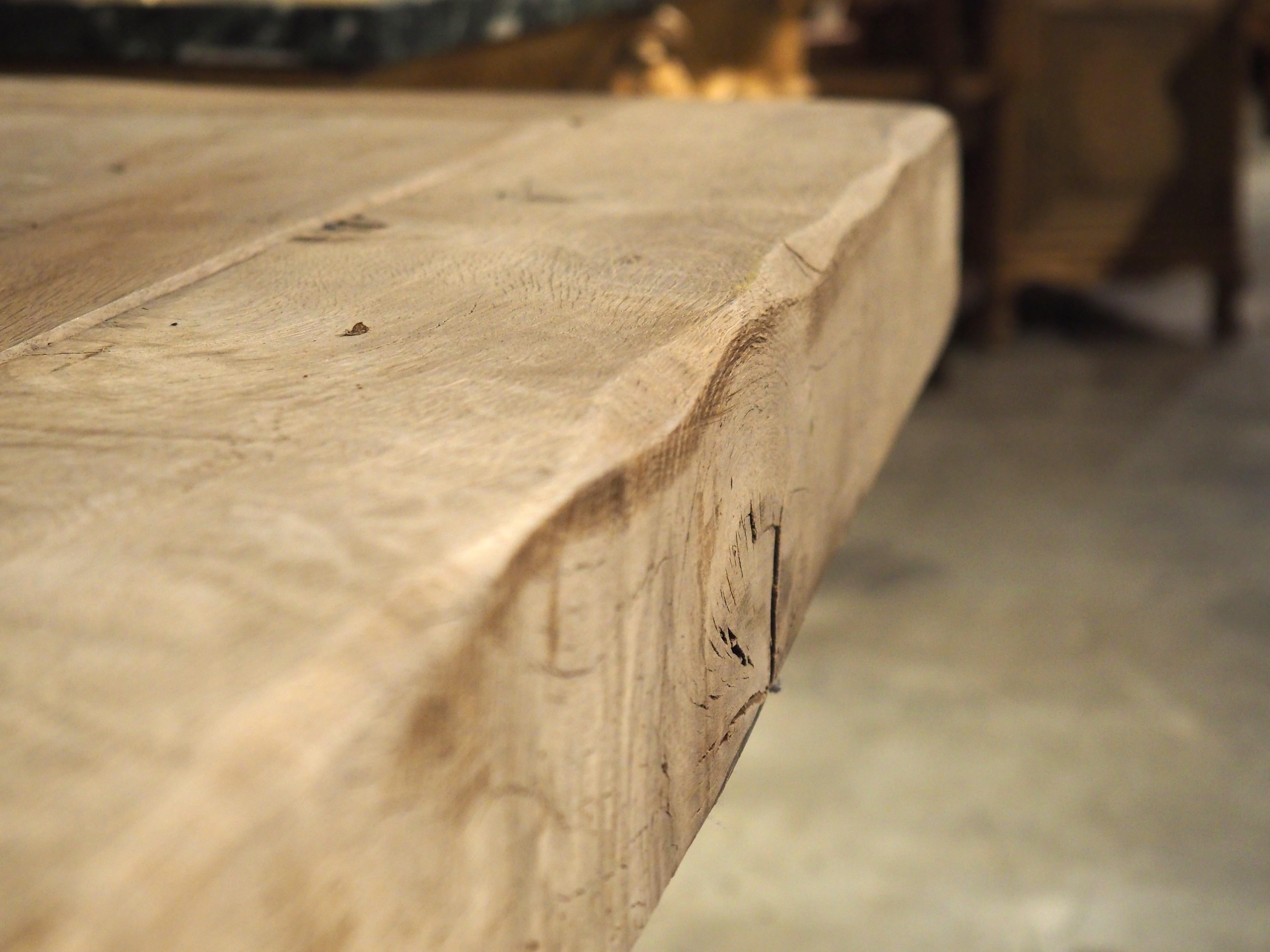 Thick Carved and Bleached Oak French Monastery Table, Circa 1950s 7