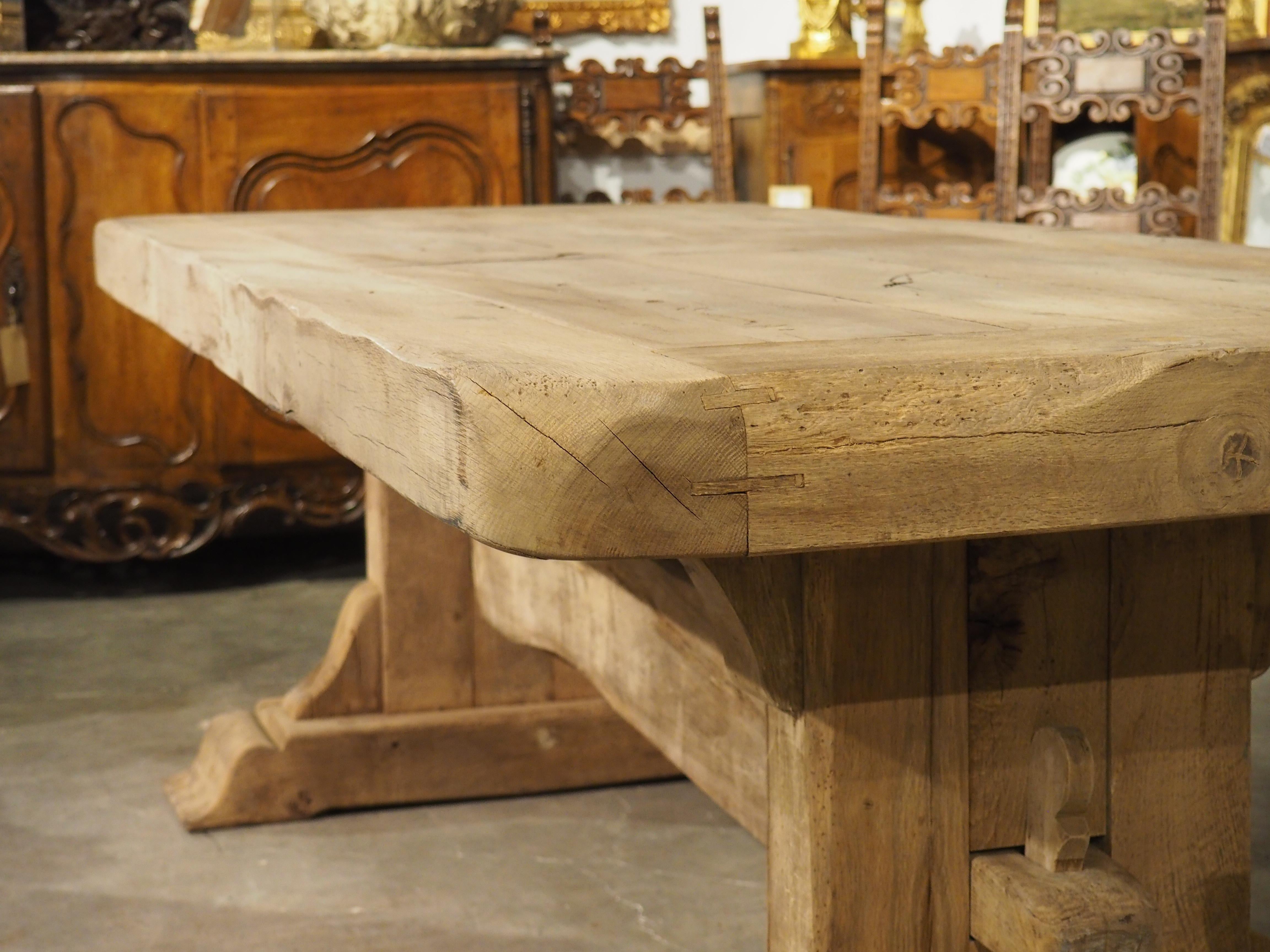 Thick Carved and Bleached Oak French Monastery Table, Circa 1950s 8