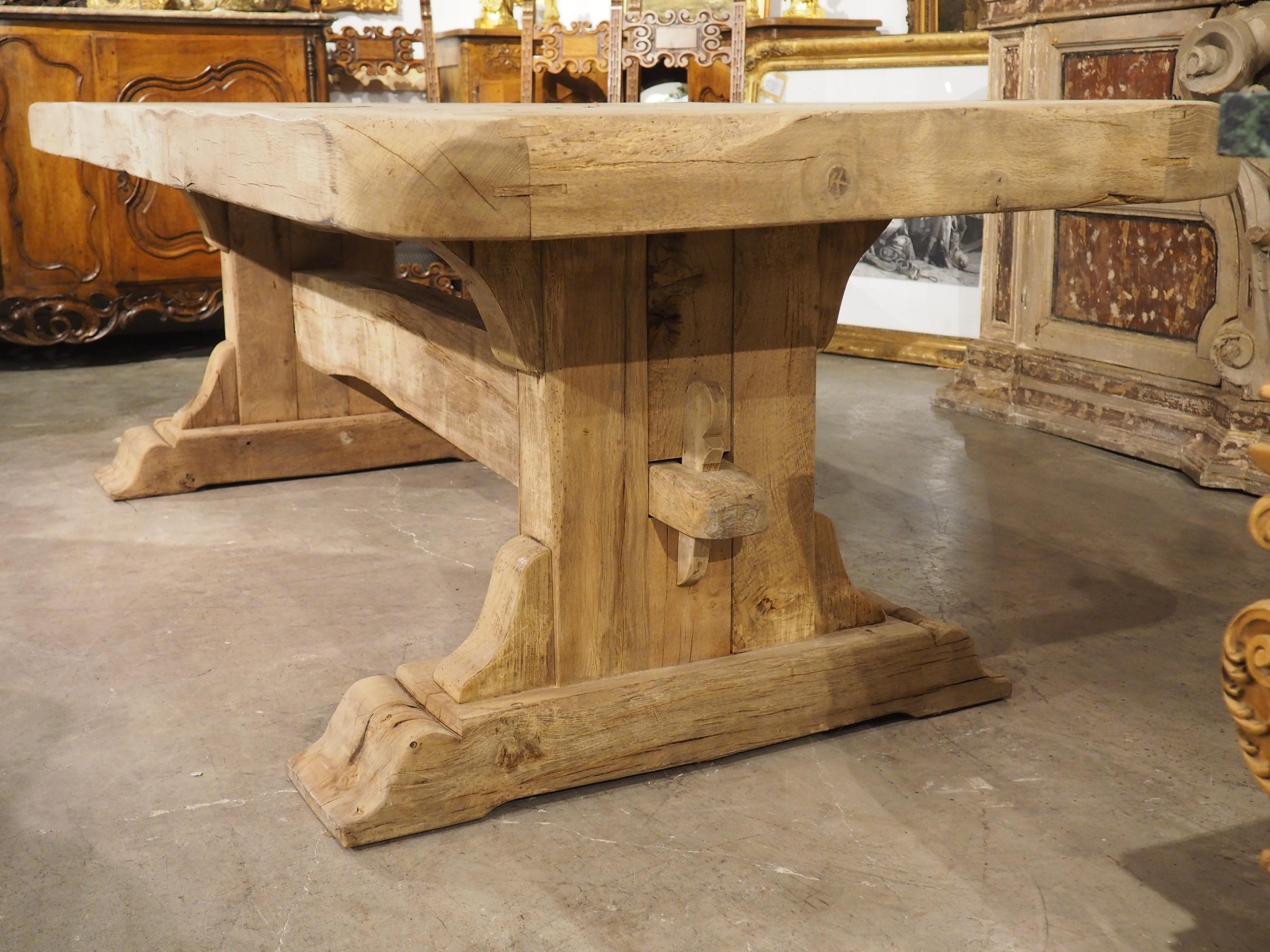Thick Carved and Bleached Oak French Monastery Table, Circa 1950s 9