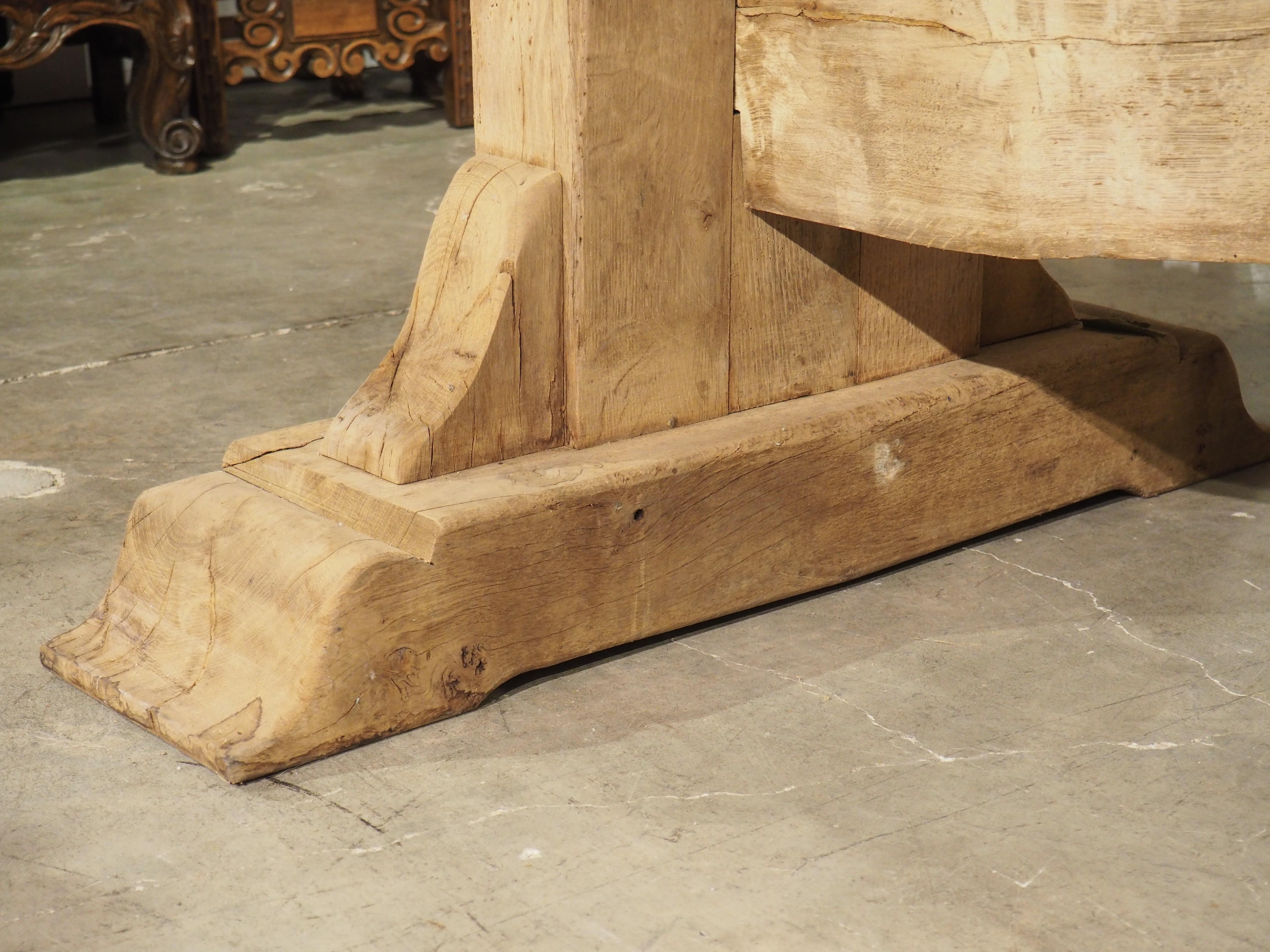 Thick Carved and Bleached Oak French Monastery Table, Circa 1950s 10