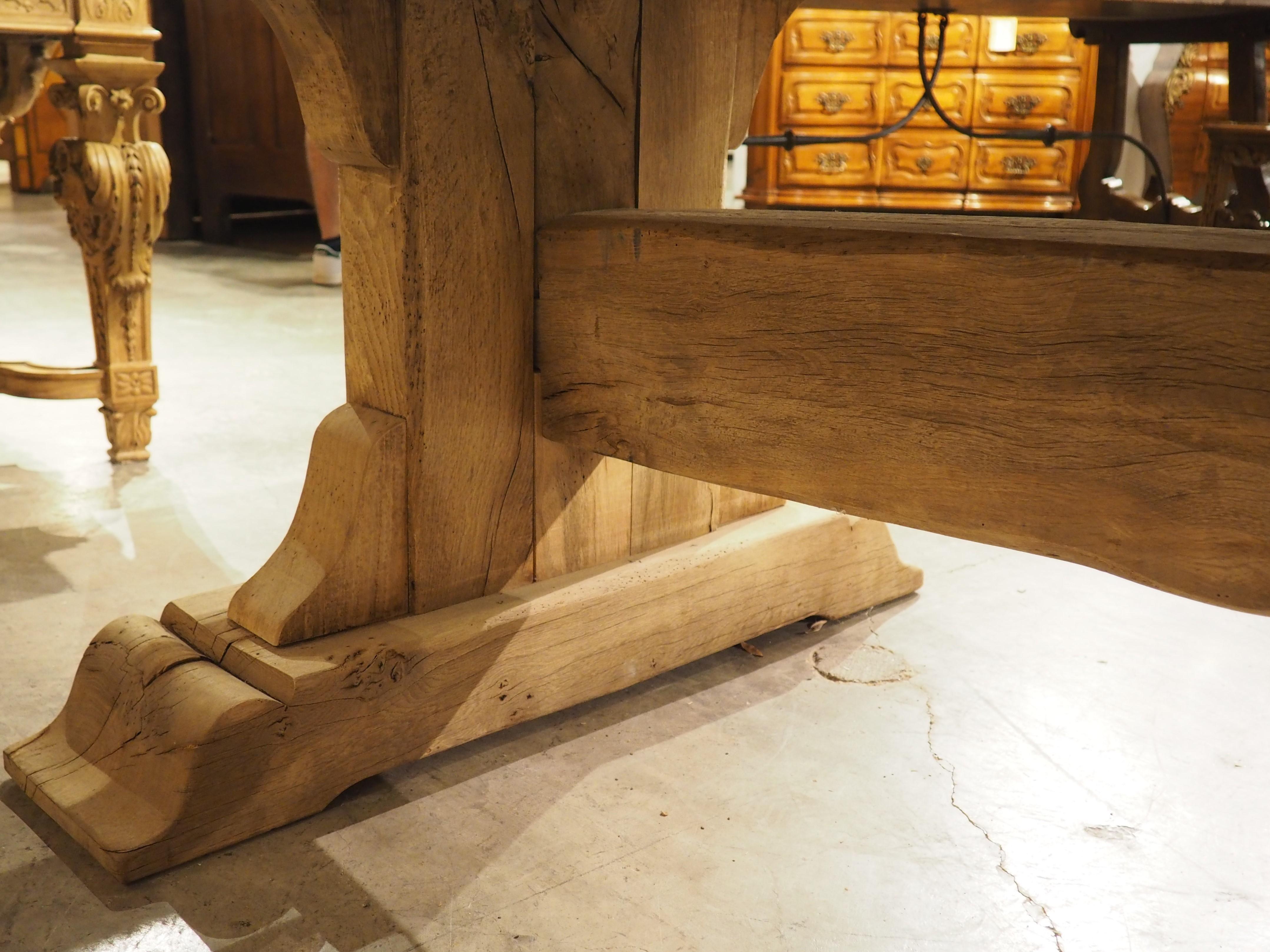 Thick Carved and Bleached Oak French Monastery Table, Circa 1950s 13