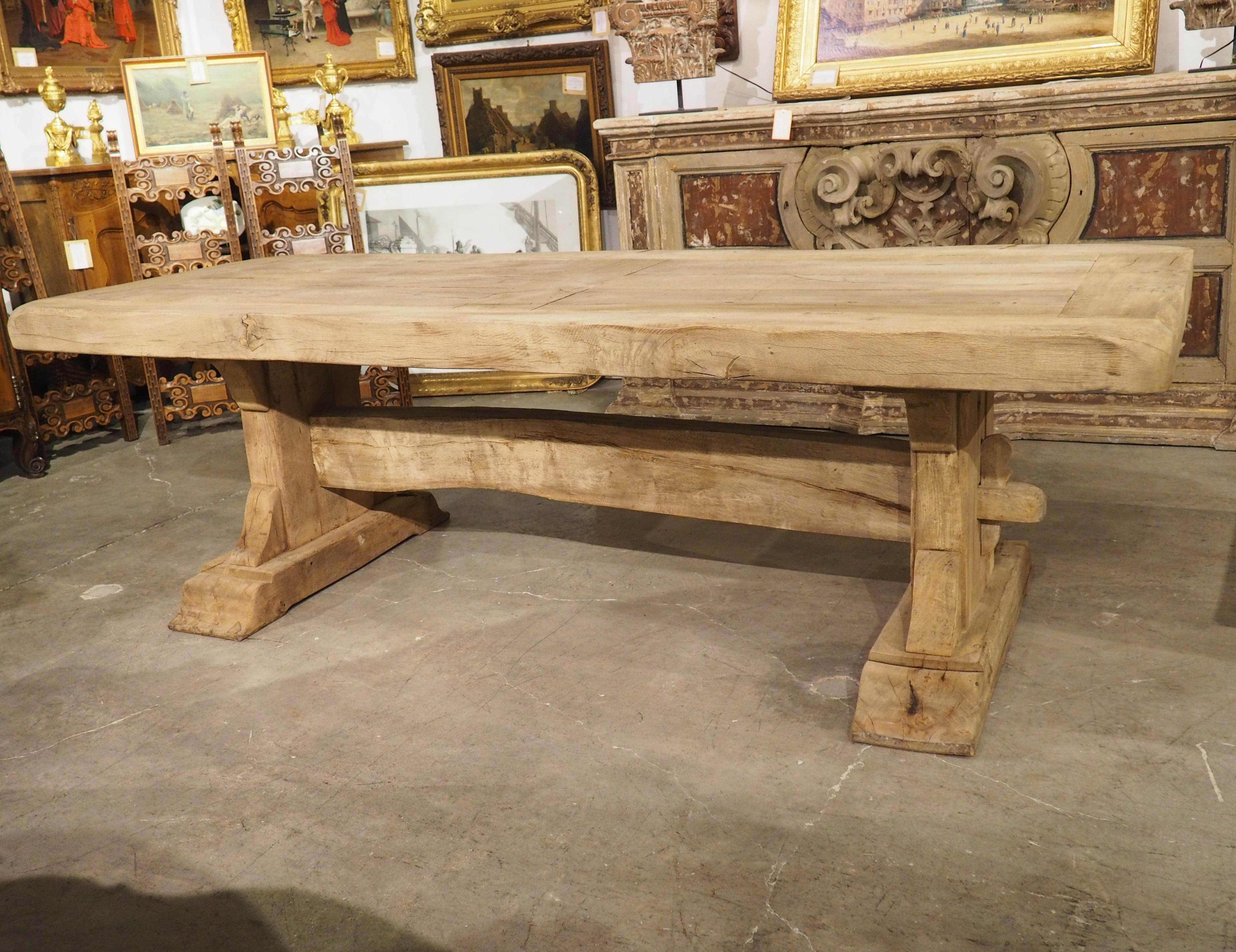 Thick Carved and Bleached Oak French Monastery Table, Circa 1950s 14