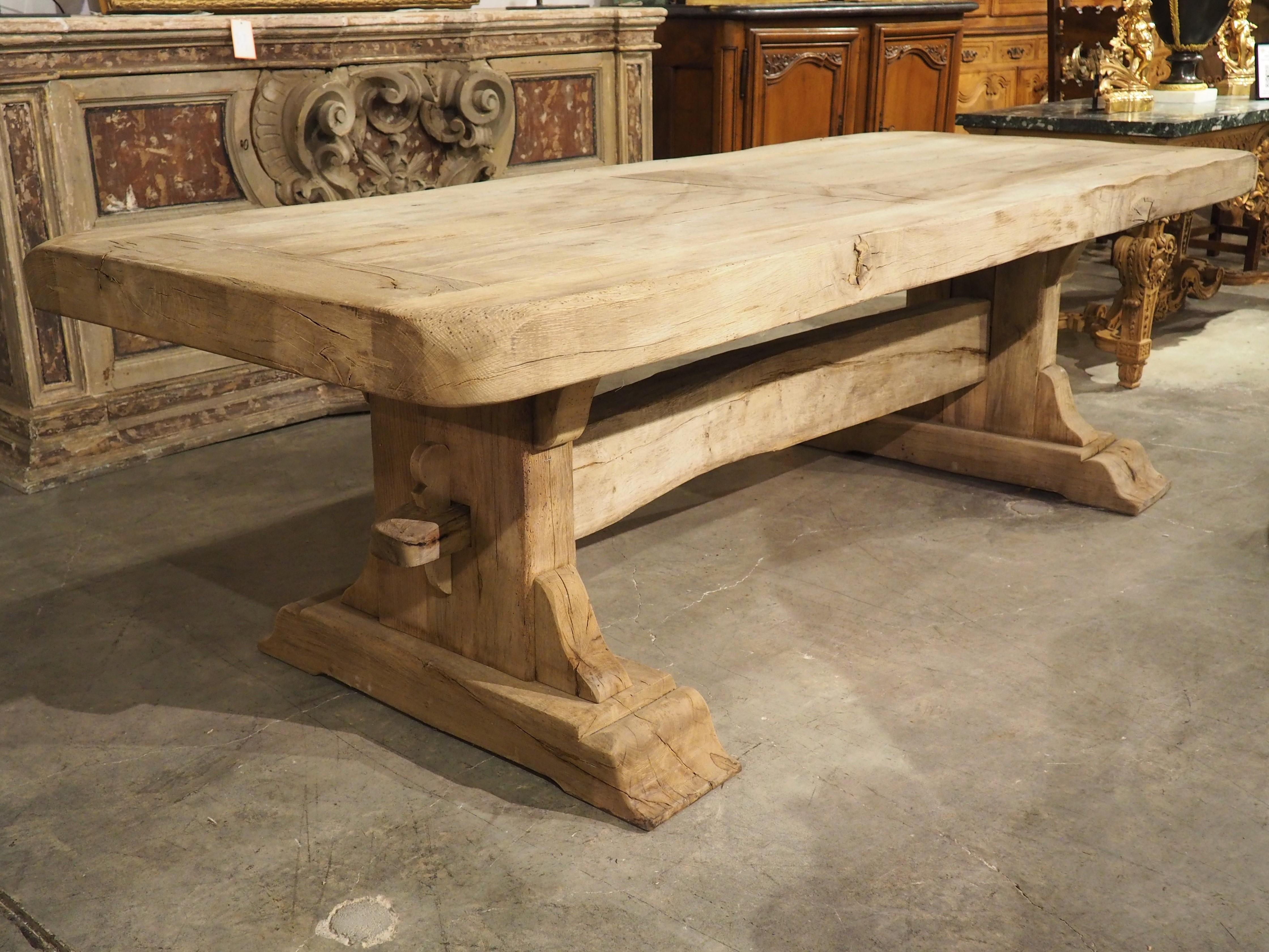 Thick Carved and Bleached Oak French Monastery Table, Circa 1950s In Good Condition In Dallas, TX