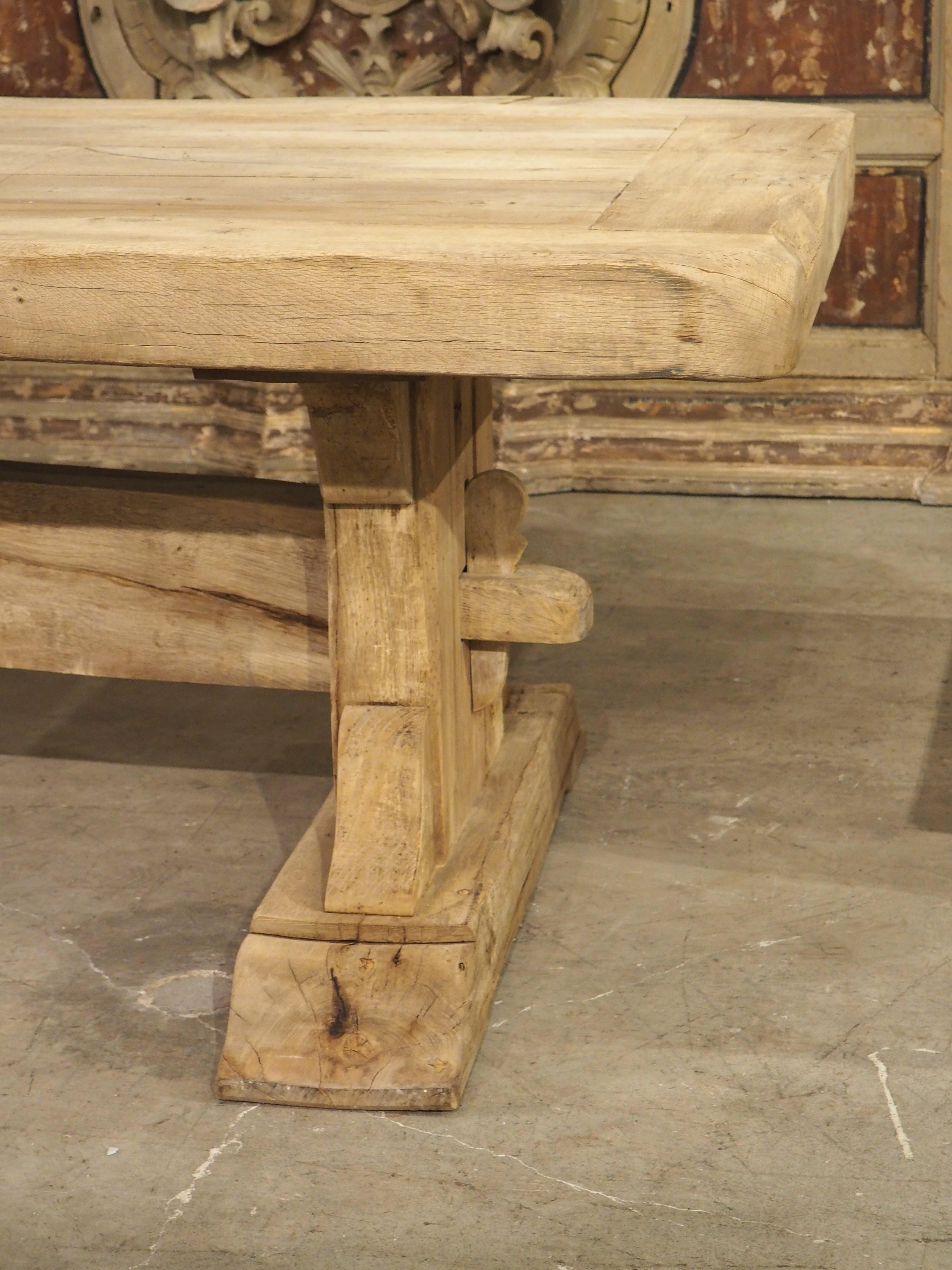 Mid-20th Century Thick Carved and Bleached Oak French Monastery Table, Circa 1950s