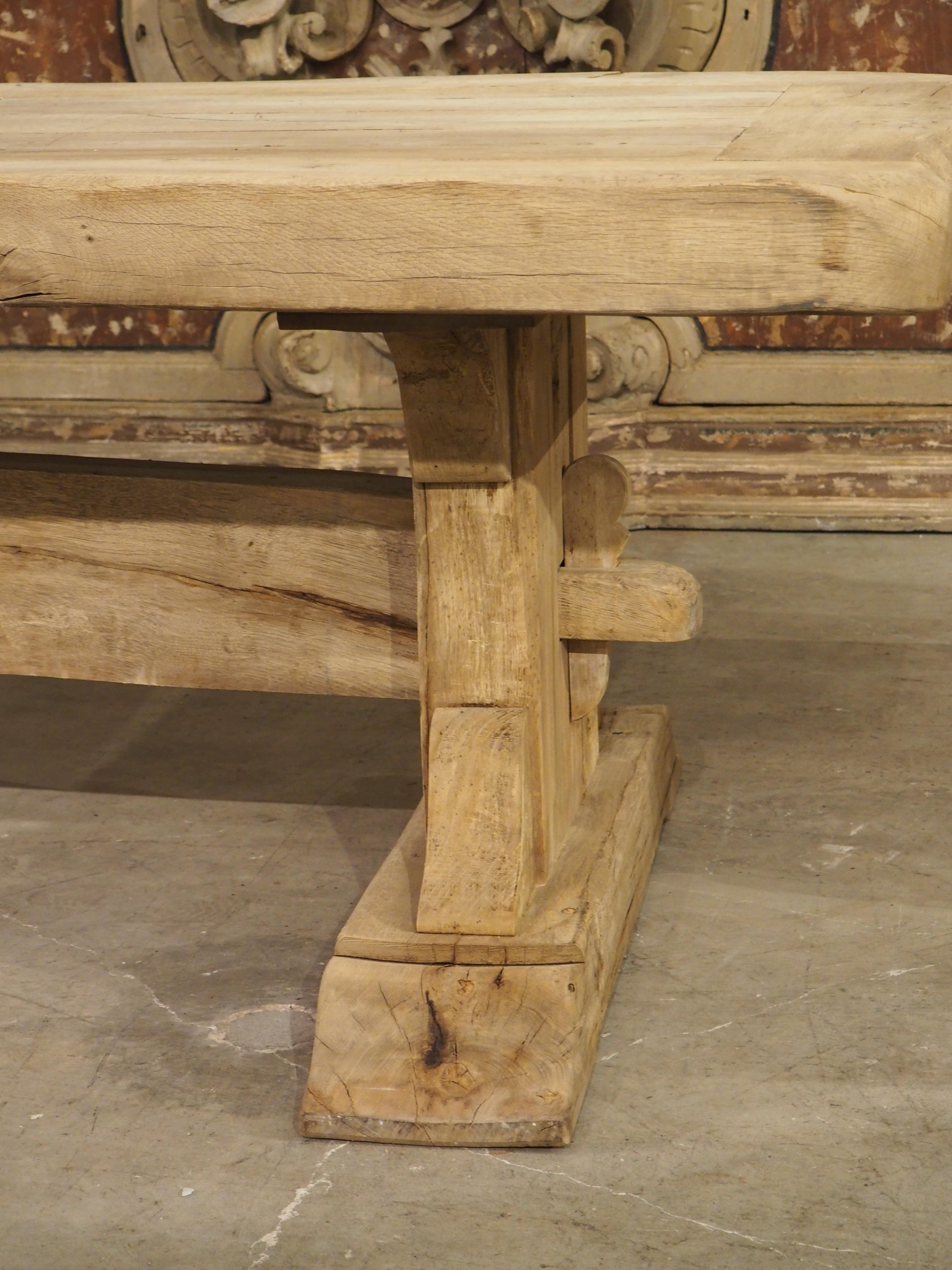 Wood Thick Carved and Bleached Oak French Monastery Table, Circa 1950s
