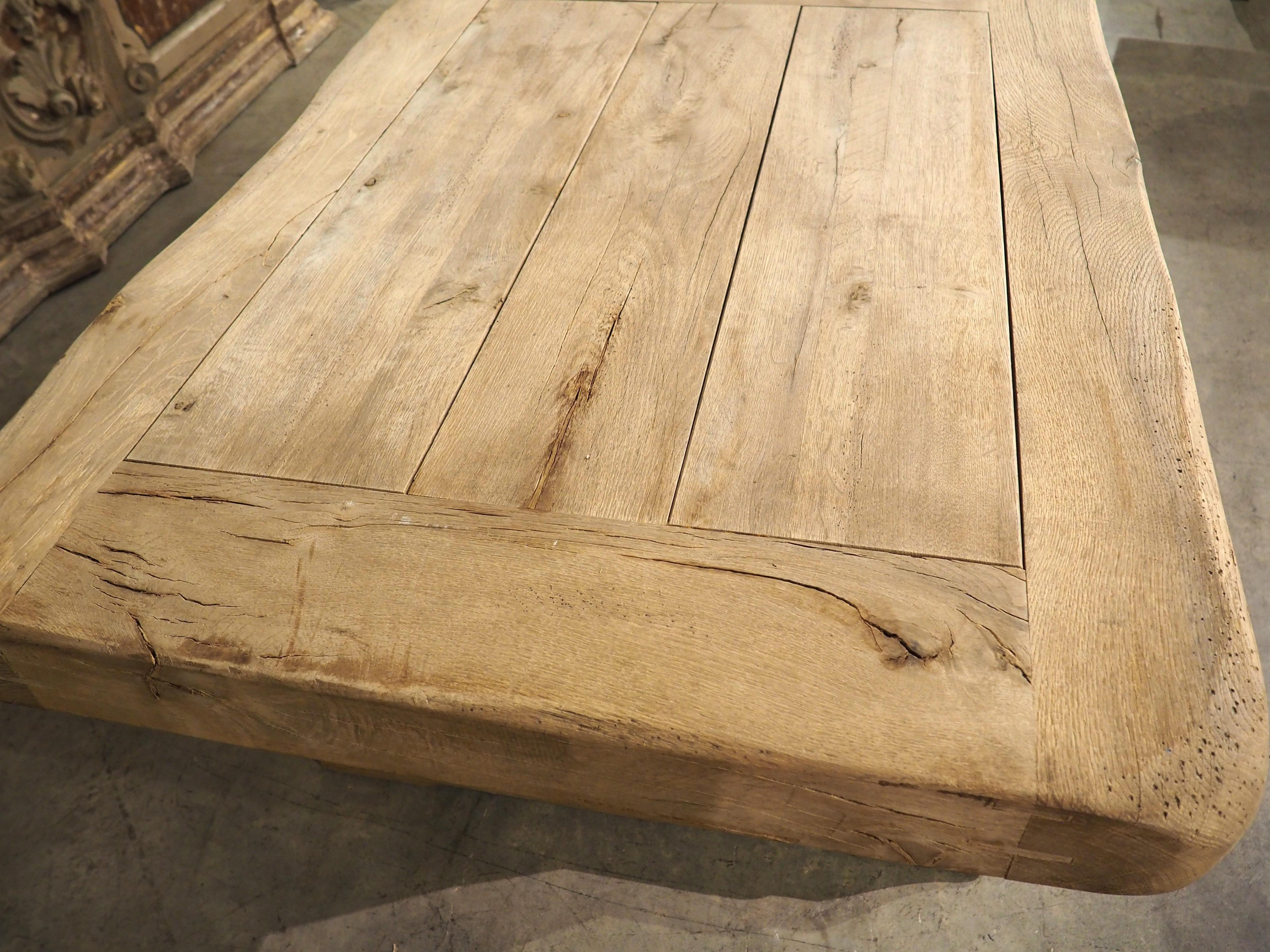 Thick Carved and Bleached Oak French Monastery Table, Circa 1950s 3