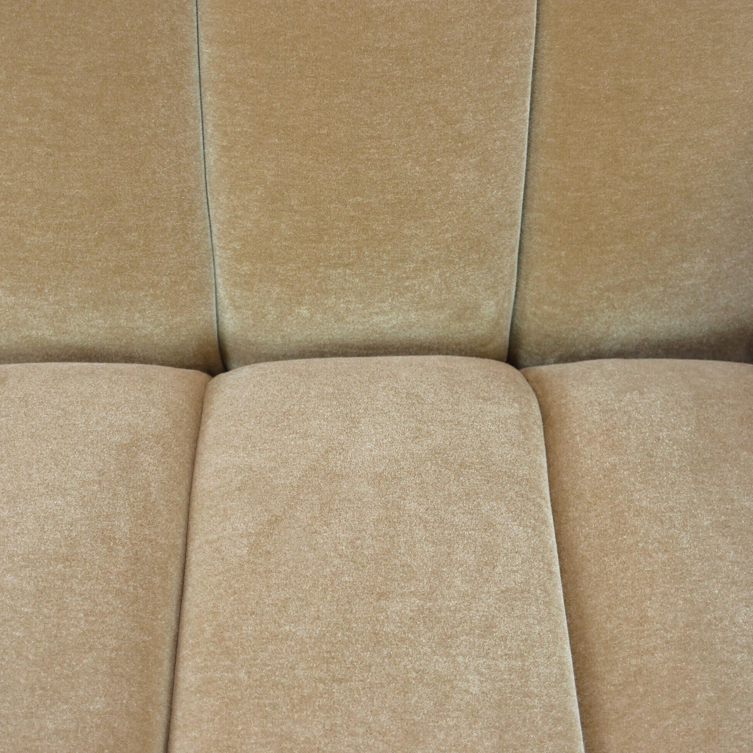 Thick Channeled Biege Velvet Sofa For Sale 6