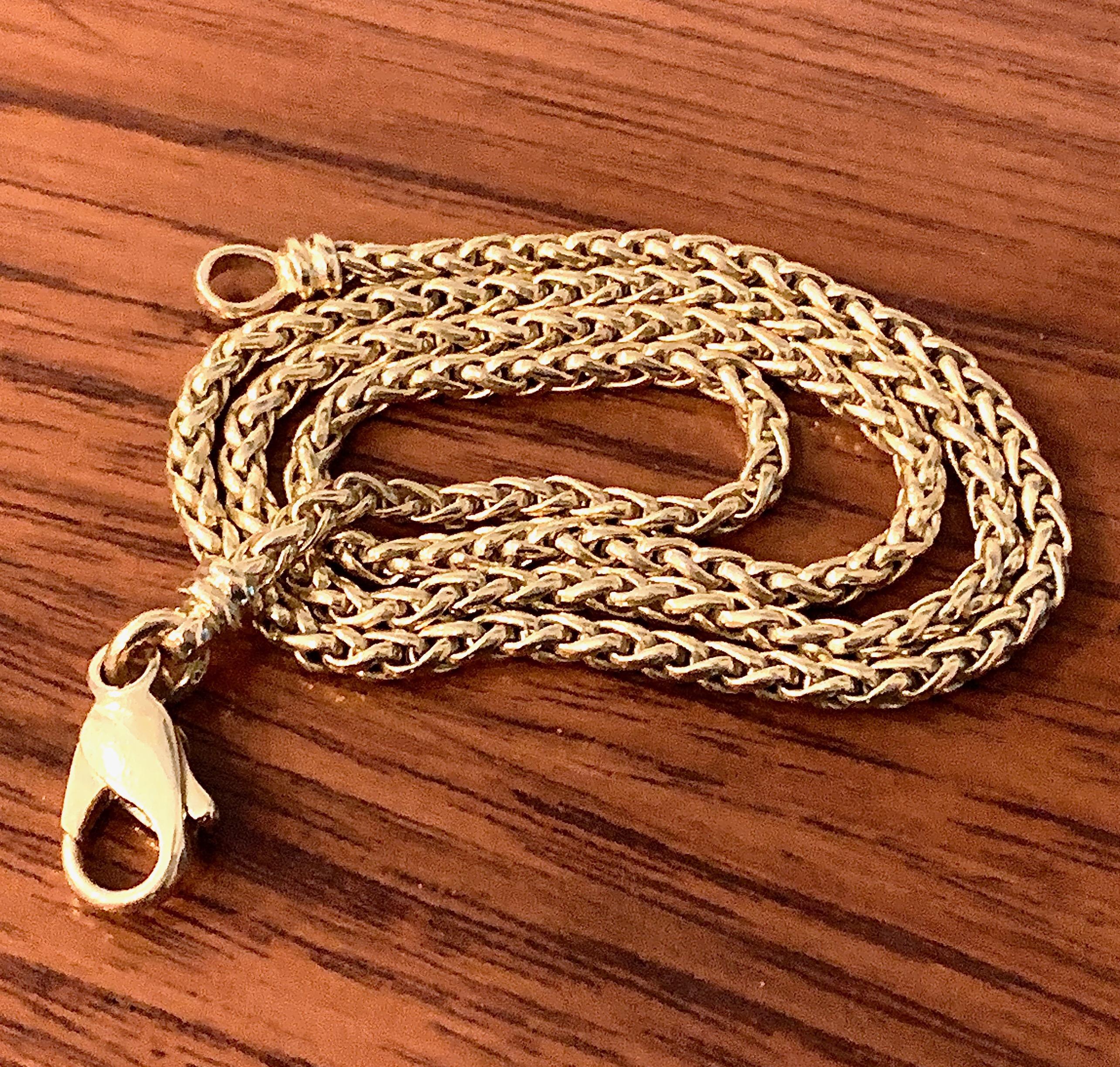 Contemporary Thick Choker-Length Wheat Chain in 18 Karat Gold with Oversized Lobster Clasp