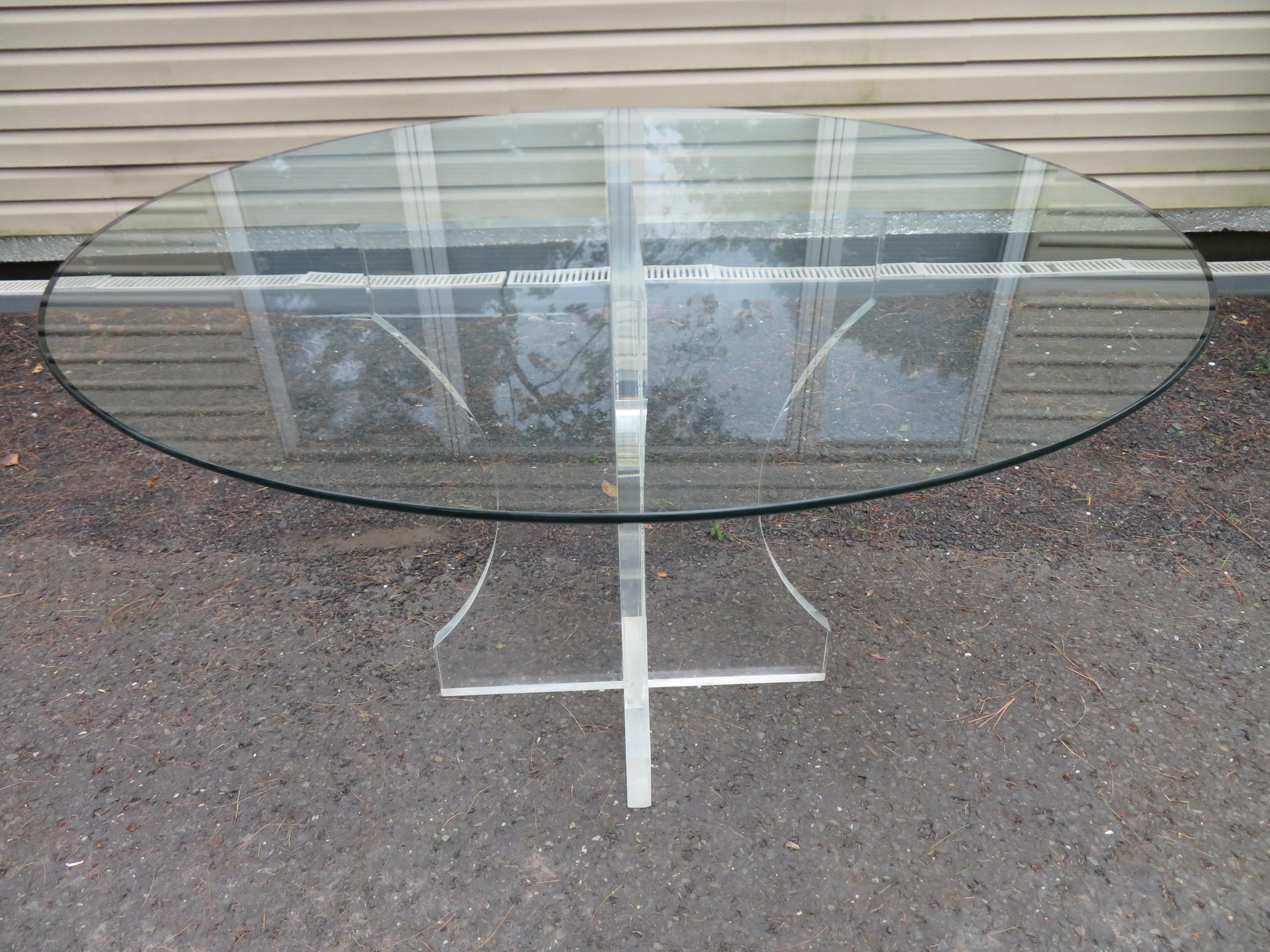Thick Chunky Lucite Charles Hollis Jones style Pedestal Dining Table Mid-Century For Sale 5