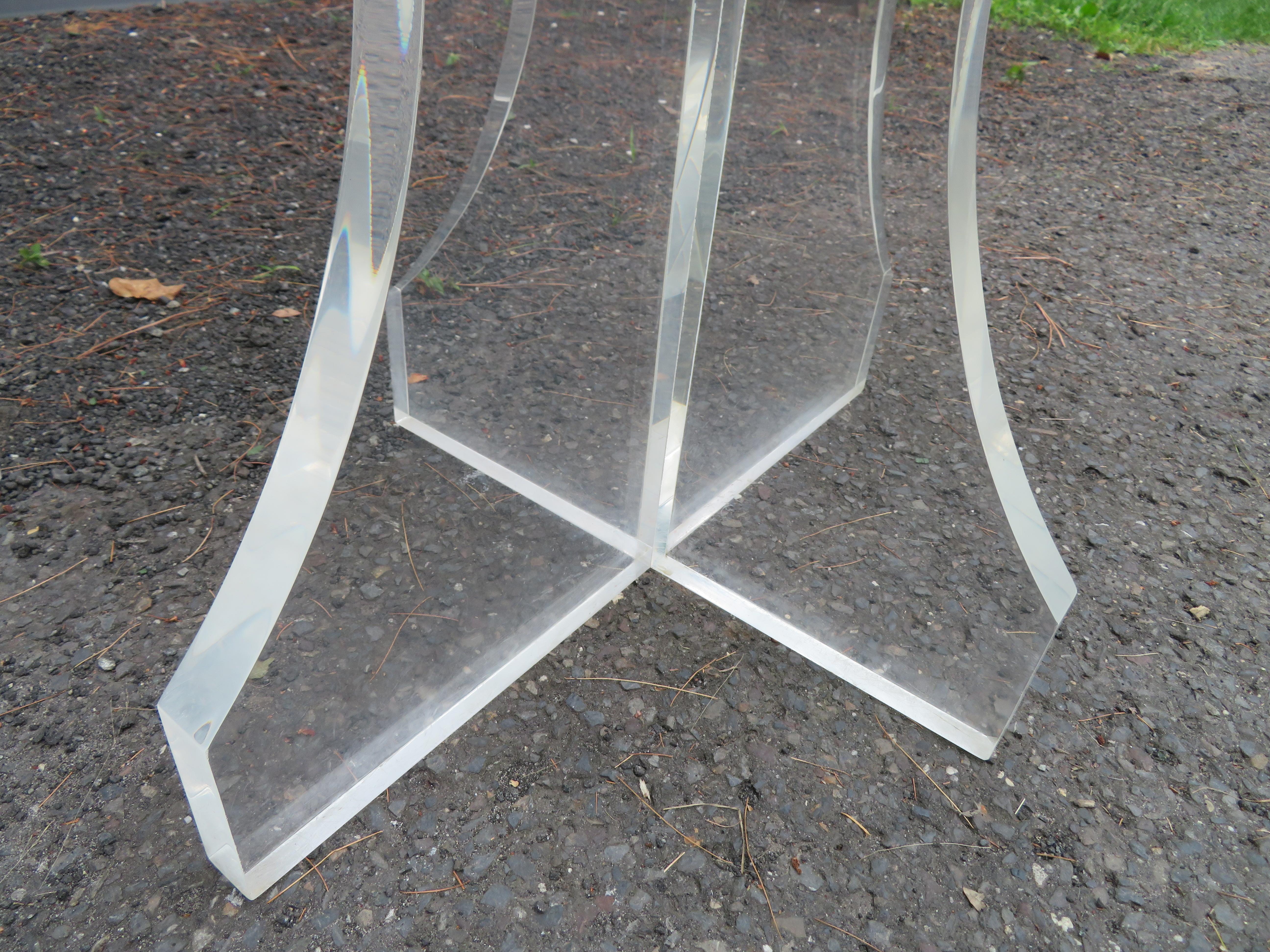 Glass Thick Chunky Lucite Charles Hollis Jones style Pedestal Dining Table Mid-Century For Sale
