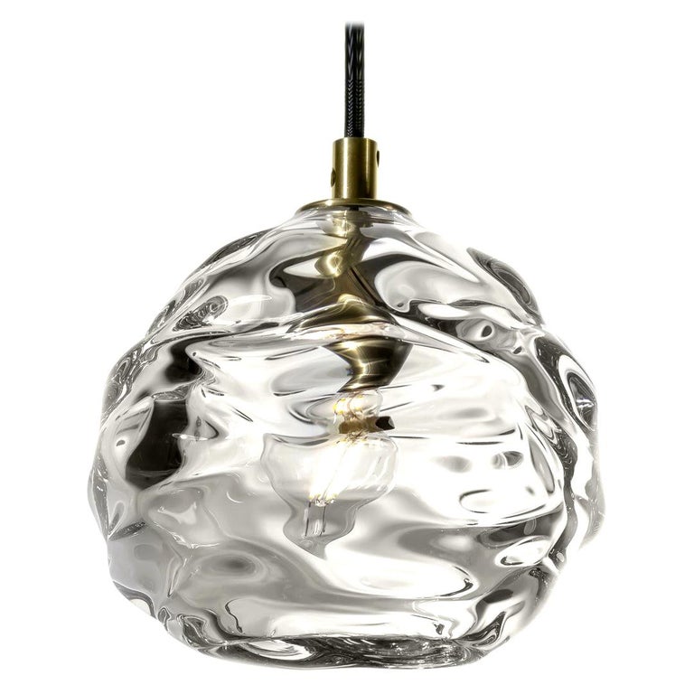 Thick Clear Happy Pendant Light, Line Voltage, Hand Blown Glass Made
