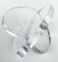 Thick Clear Lucite Interlocking Hearts Sculpture by Miami Artist Michael Gitter