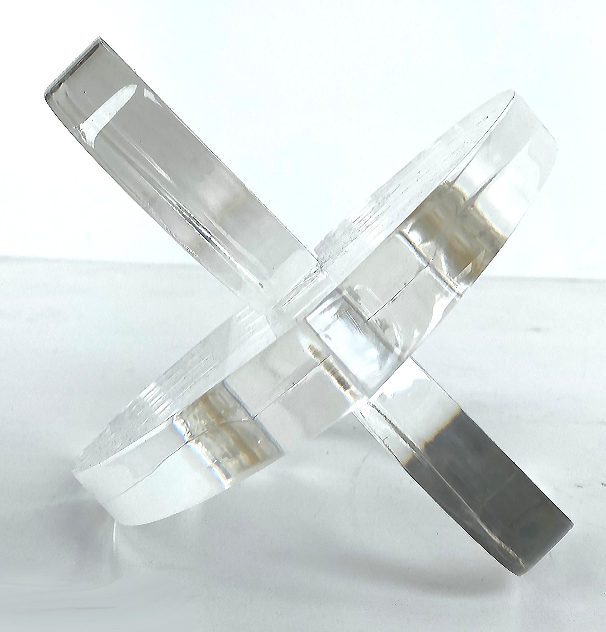 Thick Clear Lucite Interlocking Hearts Sculpture by Miami Artist Michael Gitter For Sale 1