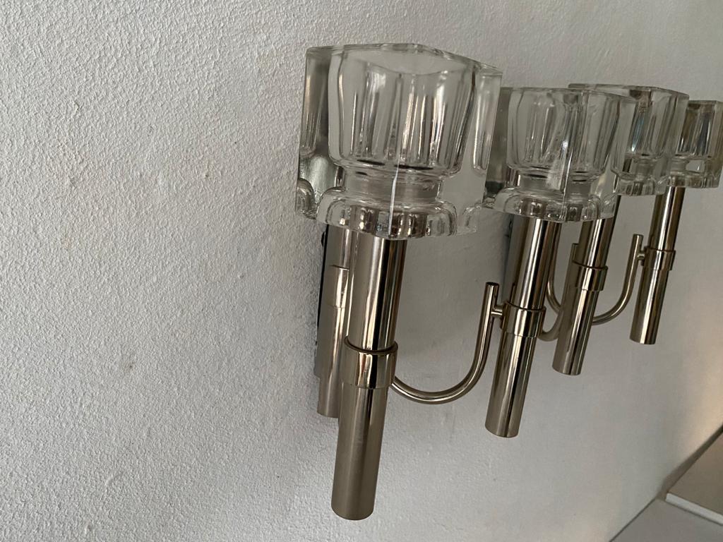 Thick Cube Glass & Chrome Pair of Sconces by Peill & Putzler, 1970s, Germany For Sale 5