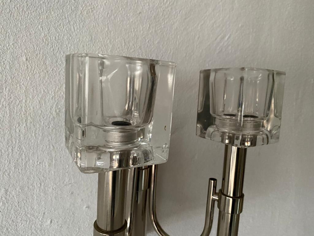 Thick Cube Glass & Chrome Pair of Sconces by Peill & Putzler, 1970s, Germany For Sale 7