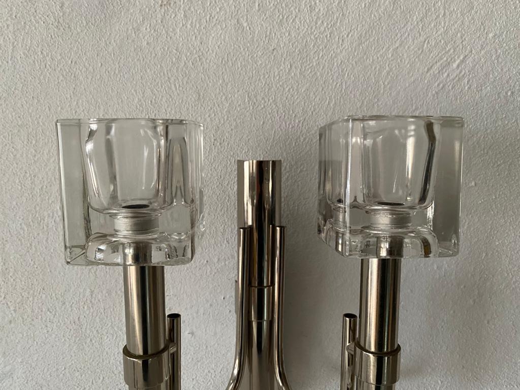Thick Cube Glass & Chrome Pair of Sconces by Peill & Putzler, 1970s, Germany For Sale 8