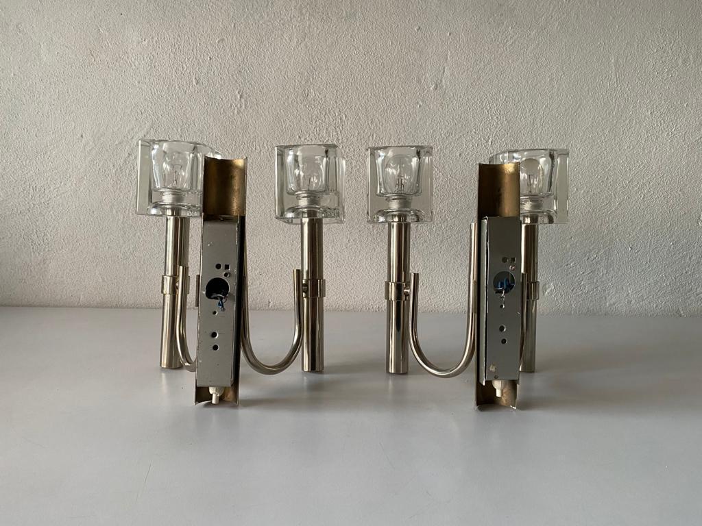 Thick Cube Glass & Chrome Pair of Sconces by Peill & Putzler, 1970s, Germany For Sale 9