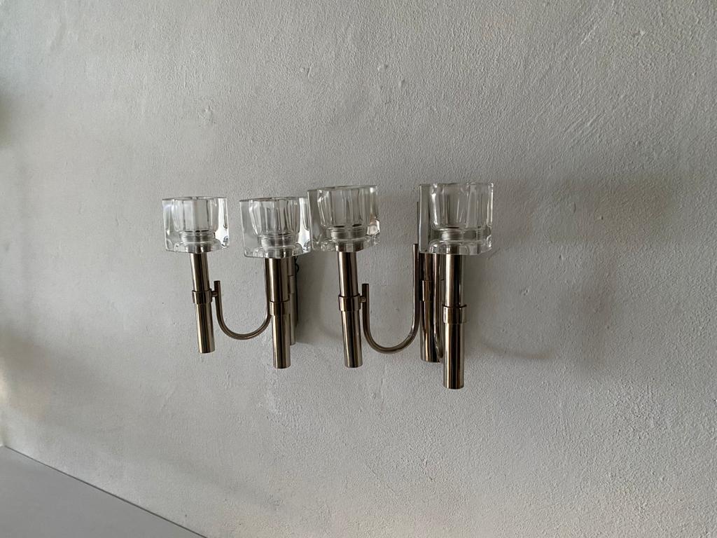 Late 20th Century Thick Cube Glass & Chrome Pair of Sconces by Peill & Putzler, 1970s, Germany For Sale