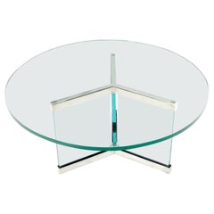 Vintage Thick Glass and Chrome Round Mid-Century Modern Coffee Table