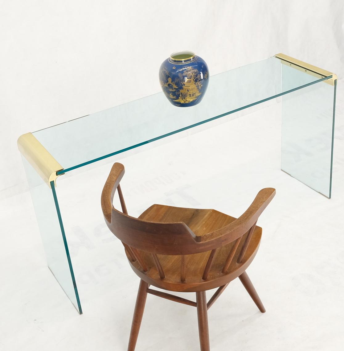 Mid century Italian modern glass bracket shape console sofa table.