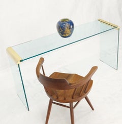 Thick Glass Bracket Shape Console Sofa Table Pace Collection